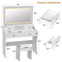 COMHOMA Makeup Vanity Table and Chair Set with 5 Drawers and Charging Station, Mirror and Lights Included B200