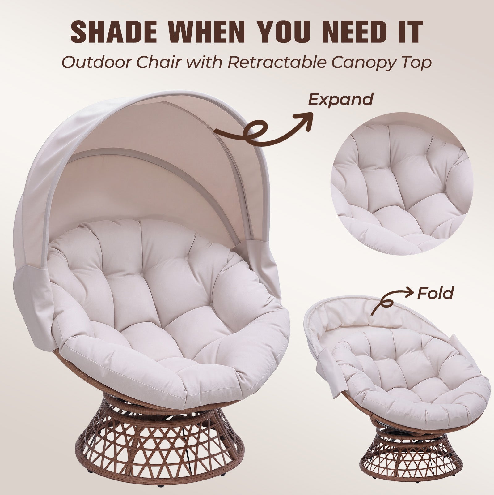 COMHOMA® Outdoor Rocking Papasan Chair, Oversized Wicker Patio Rocker OT-CH03