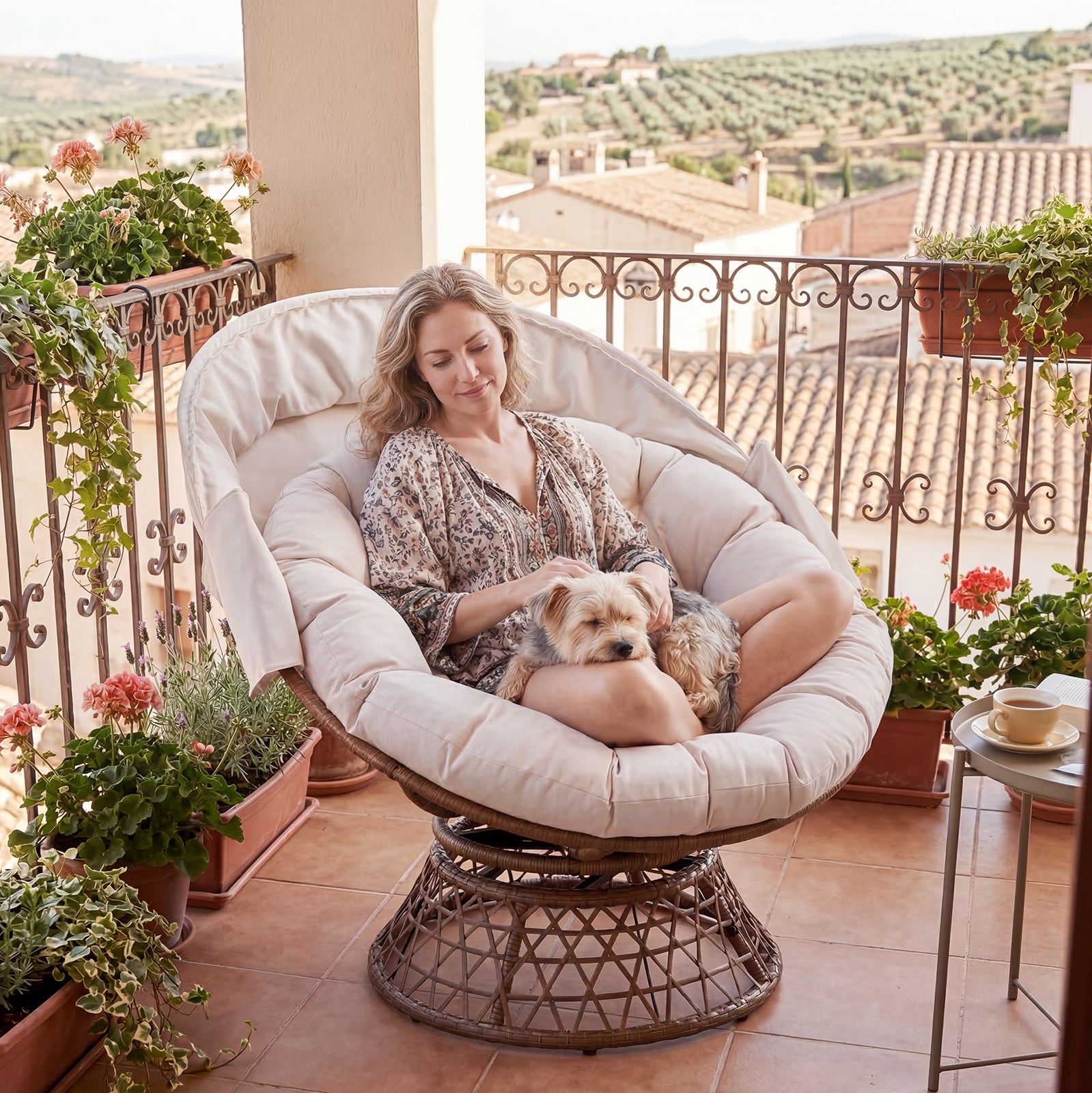 COMHOMA® Outdoor Rocking Papasan Chair, Oversized Wicker Patio Rocker OT-CH03