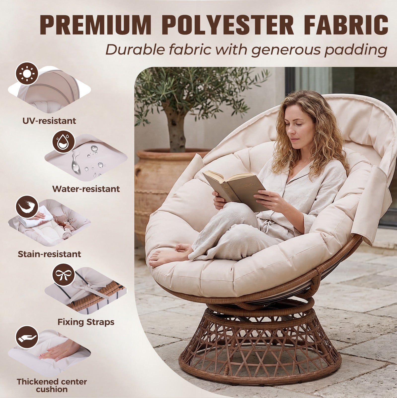 COMHOMA® Outdoor Rocking Papasan Chair, Oversized Wicker Patio Rocker OT-CH03