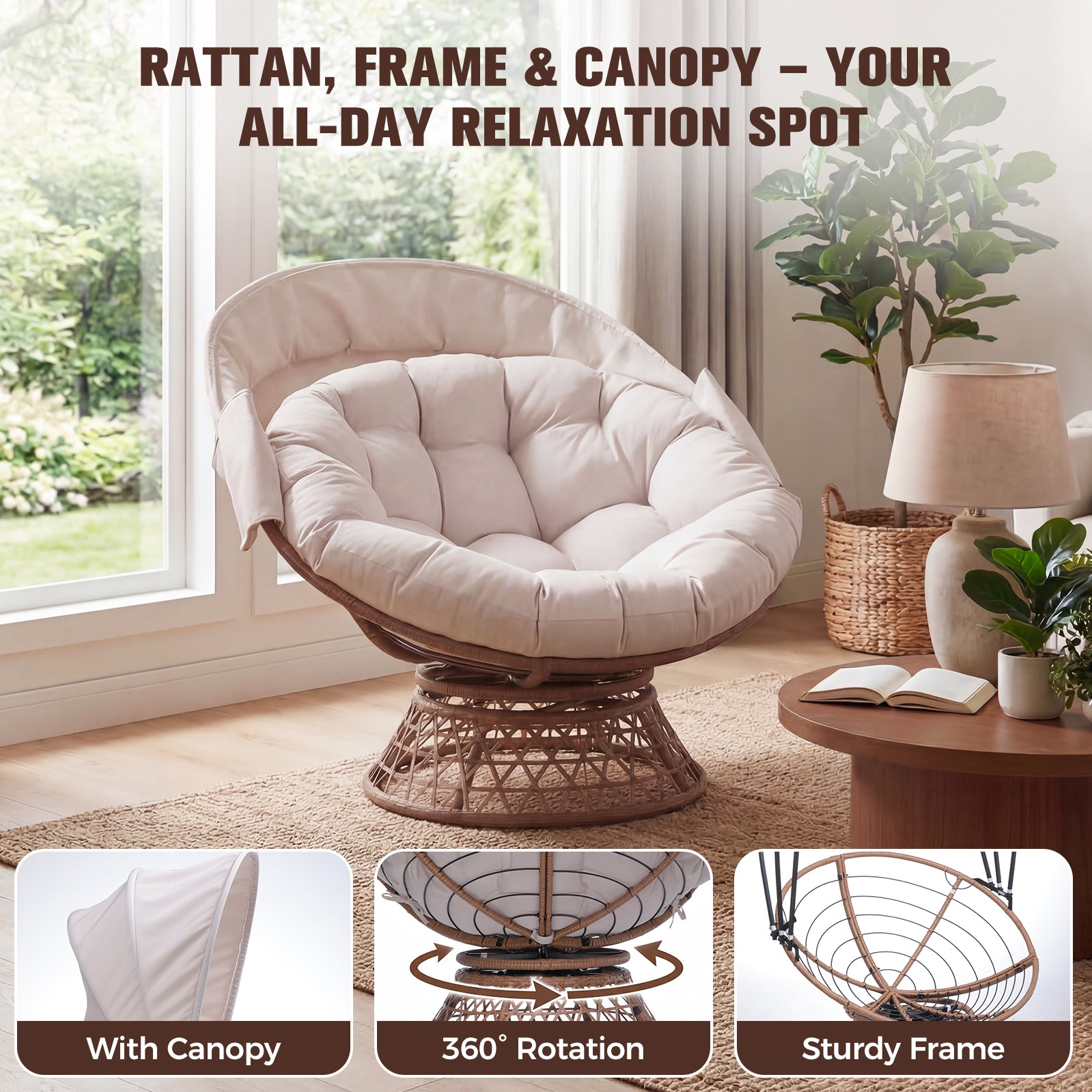 COMHOMA® Outdoor Rocking Papasan Chair, Oversized Wicker Patio Rocker OT-CH03