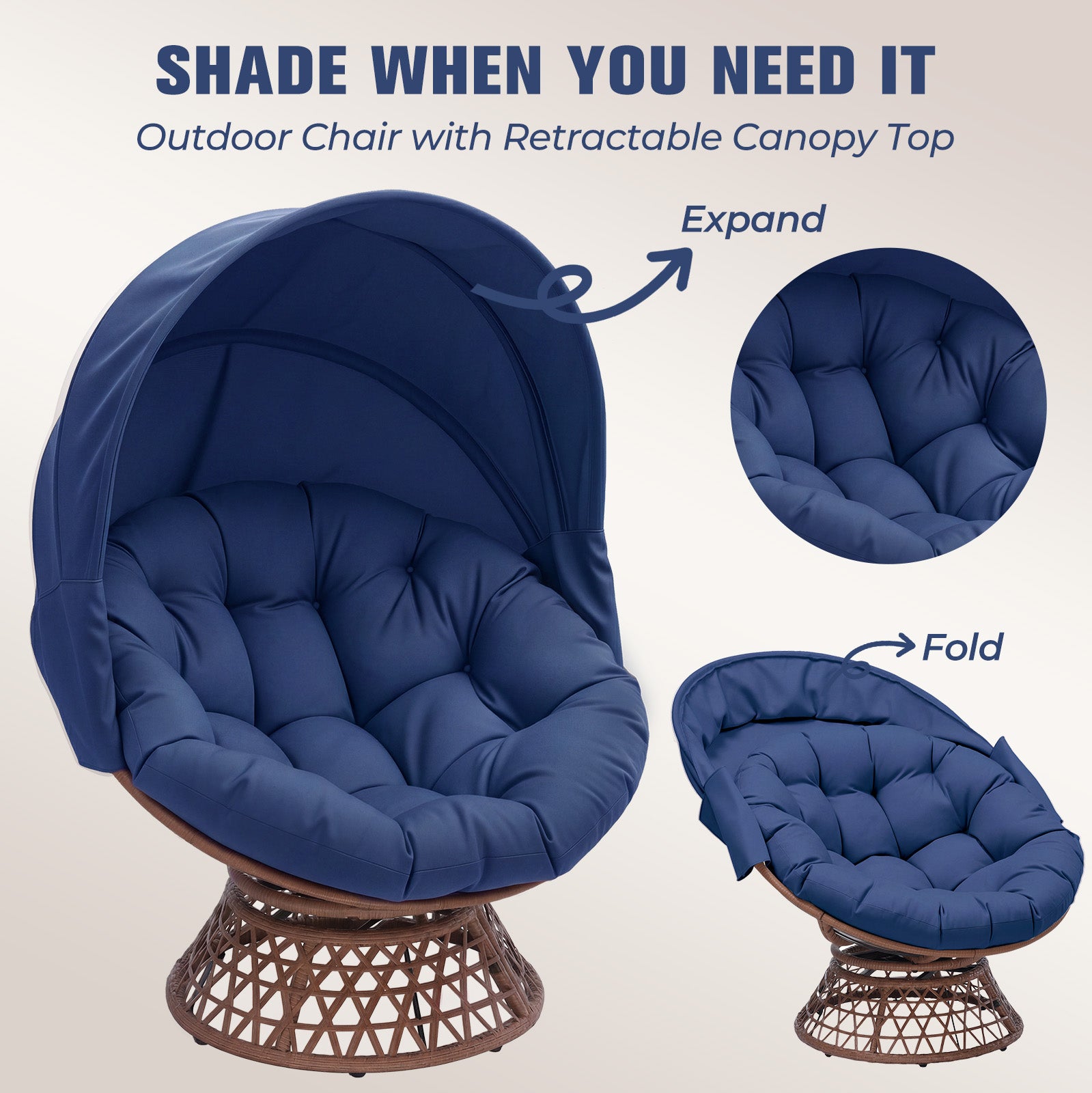 COMHOMA® Outdoor Rocking Papasan Chair, Oversized Wicker Patio Rocker OT-CH03