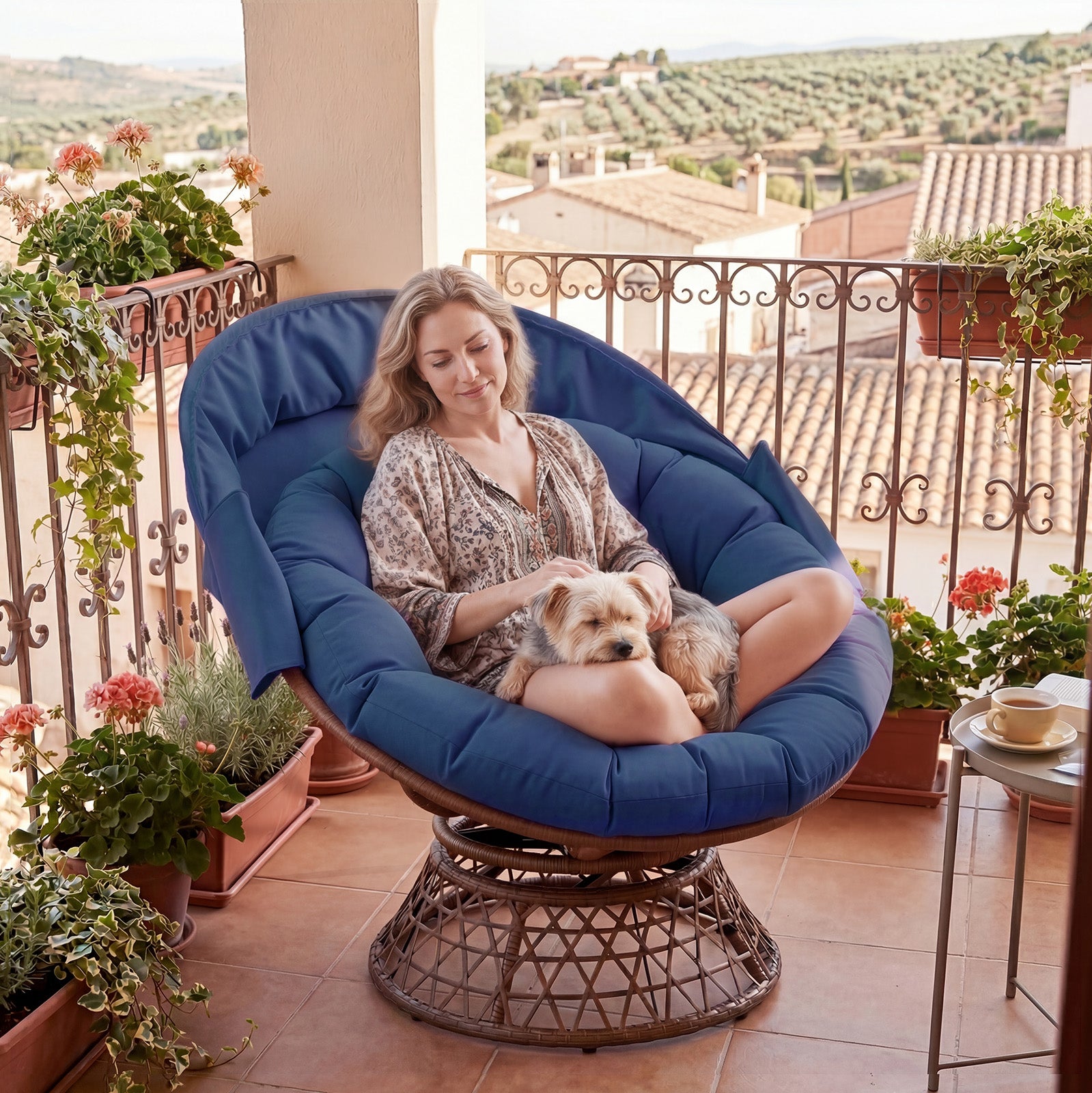 COMHOMA® Outdoor Rocking Papasan Chair, Oversized Wicker Patio Rocker OT-CH03