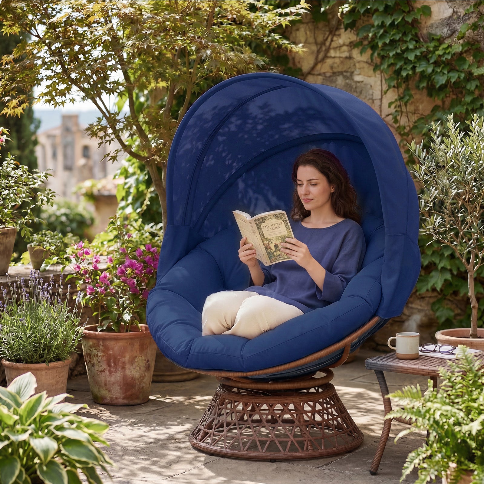COMHOMA® Outdoor Rocking Papasan Chair, Oversized Wicker Patio Rocker OT-CH03