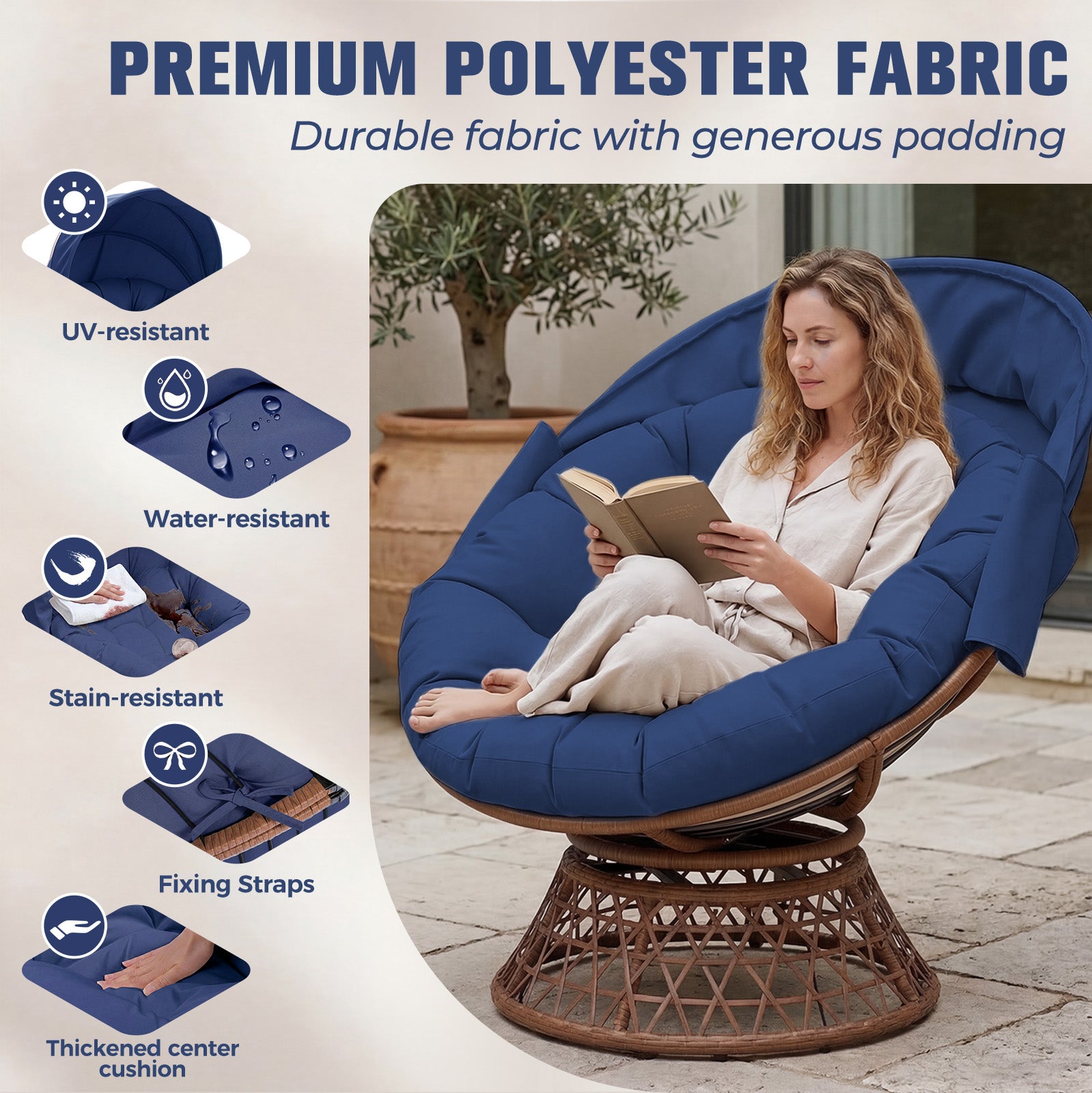 COMHOMA® Outdoor Rocking Papasan Chair, Oversized Wicker Patio Rocker OT-CH03