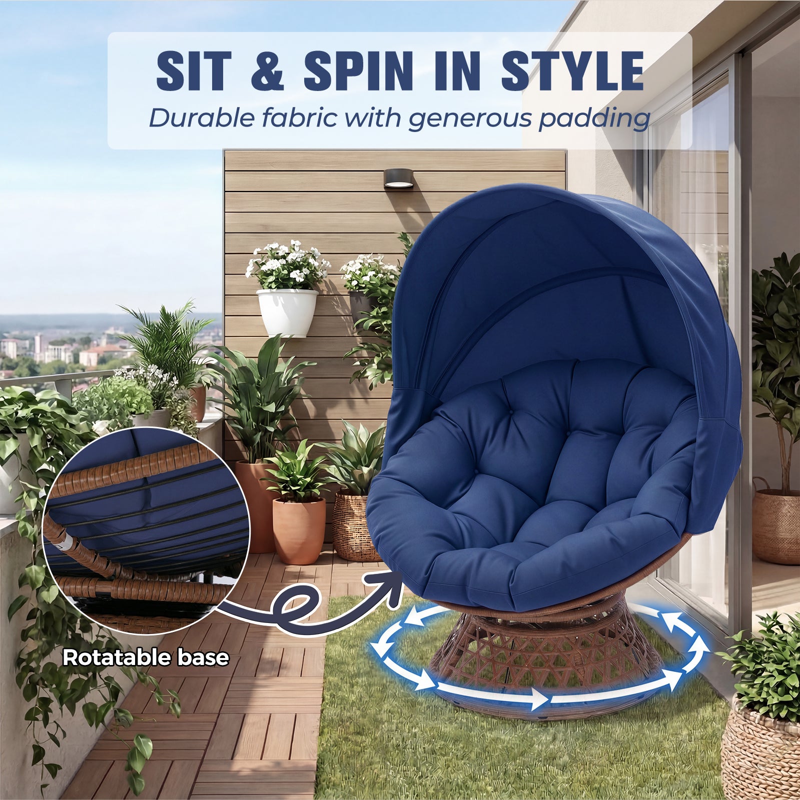 COMHOMA® Outdoor Rocking Papasan Chair, Oversized Wicker Patio Rocker OT-CH03