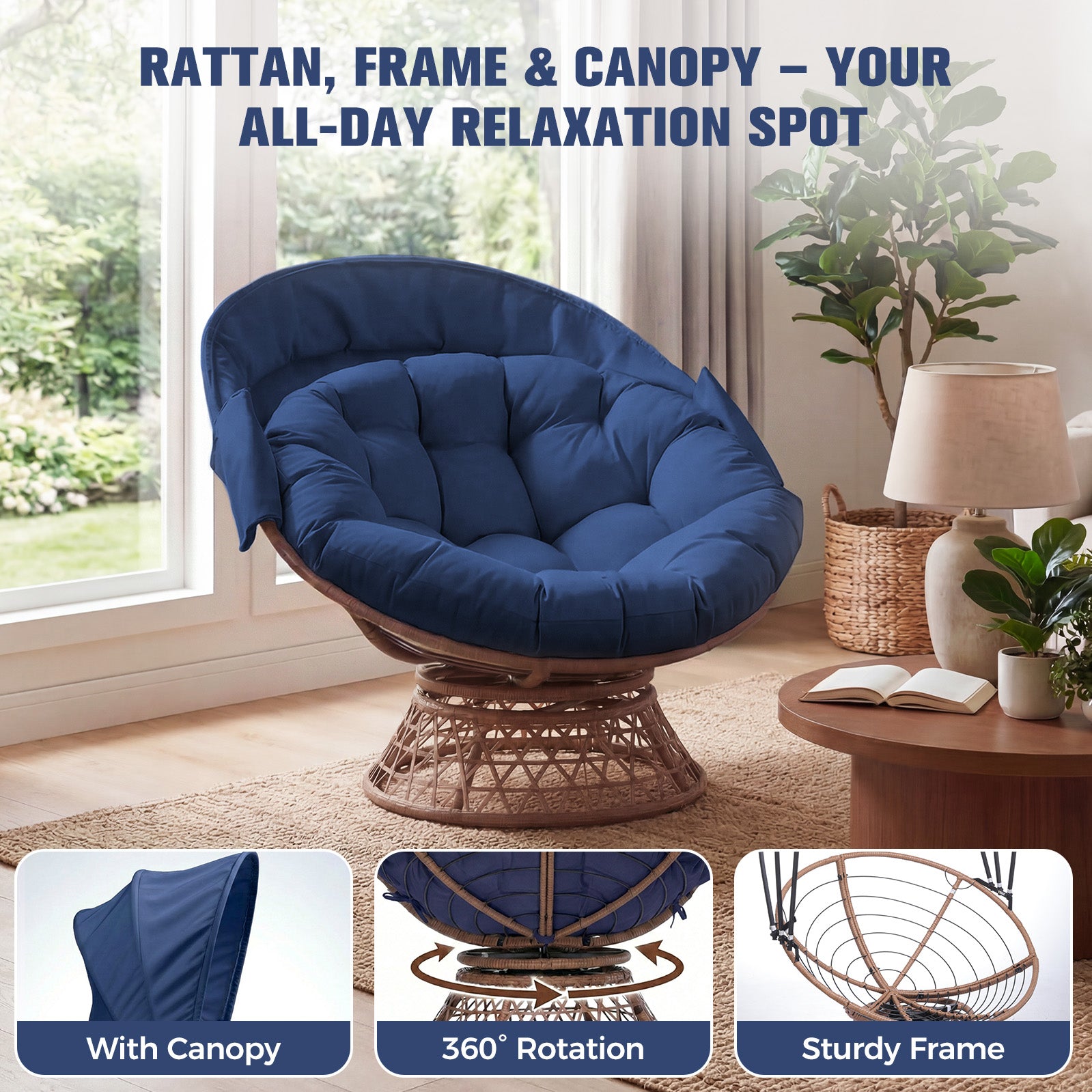 COMHOMA® Outdoor Rocking Papasan Chair, Oversized Wicker Patio Rocker OT-CH03