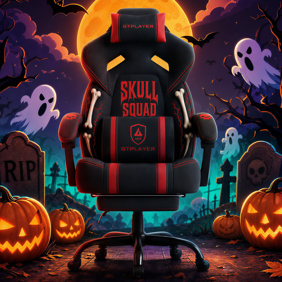 Halloween BONESQUAD Edition | Ergonomic Chair with Pillow & Footrest
