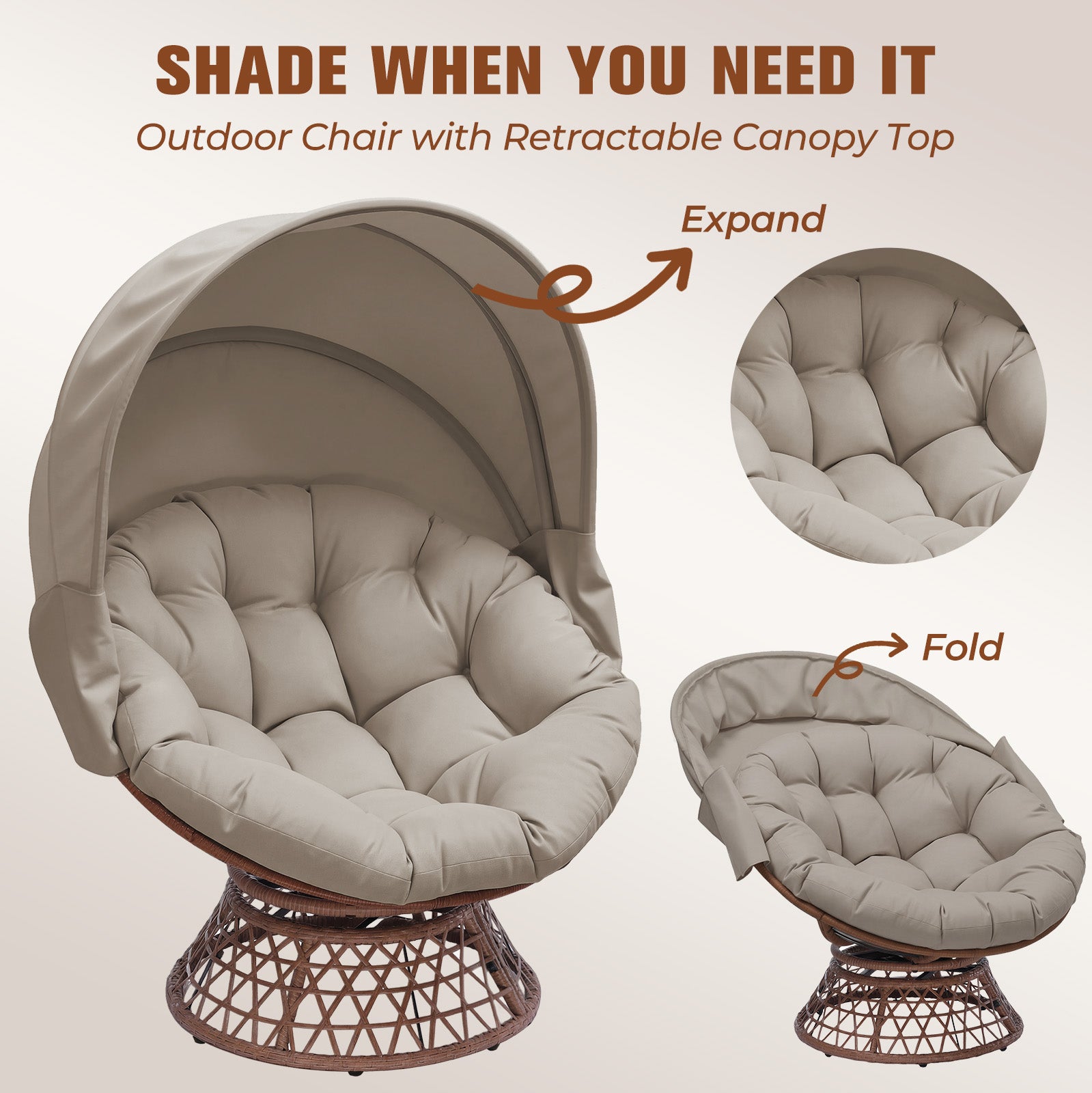 COMHOMA® Outdoor Rocking Papasan Chair, Oversized Wicker Patio Rocker OT-CH03