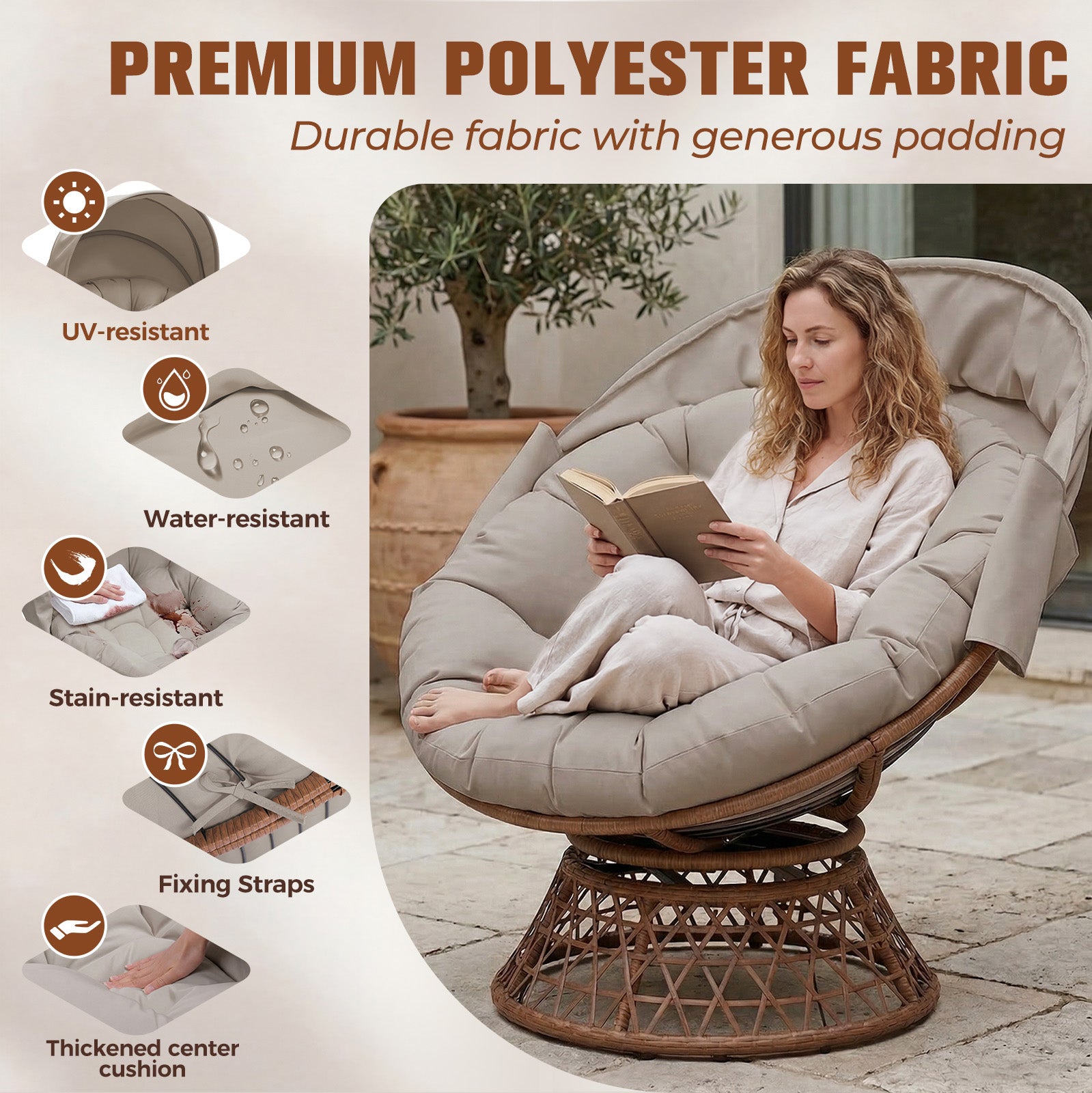 COMHOMA® Outdoor Rocking Papasan Chair, Oversized Wicker Patio Rocker OT-CH03