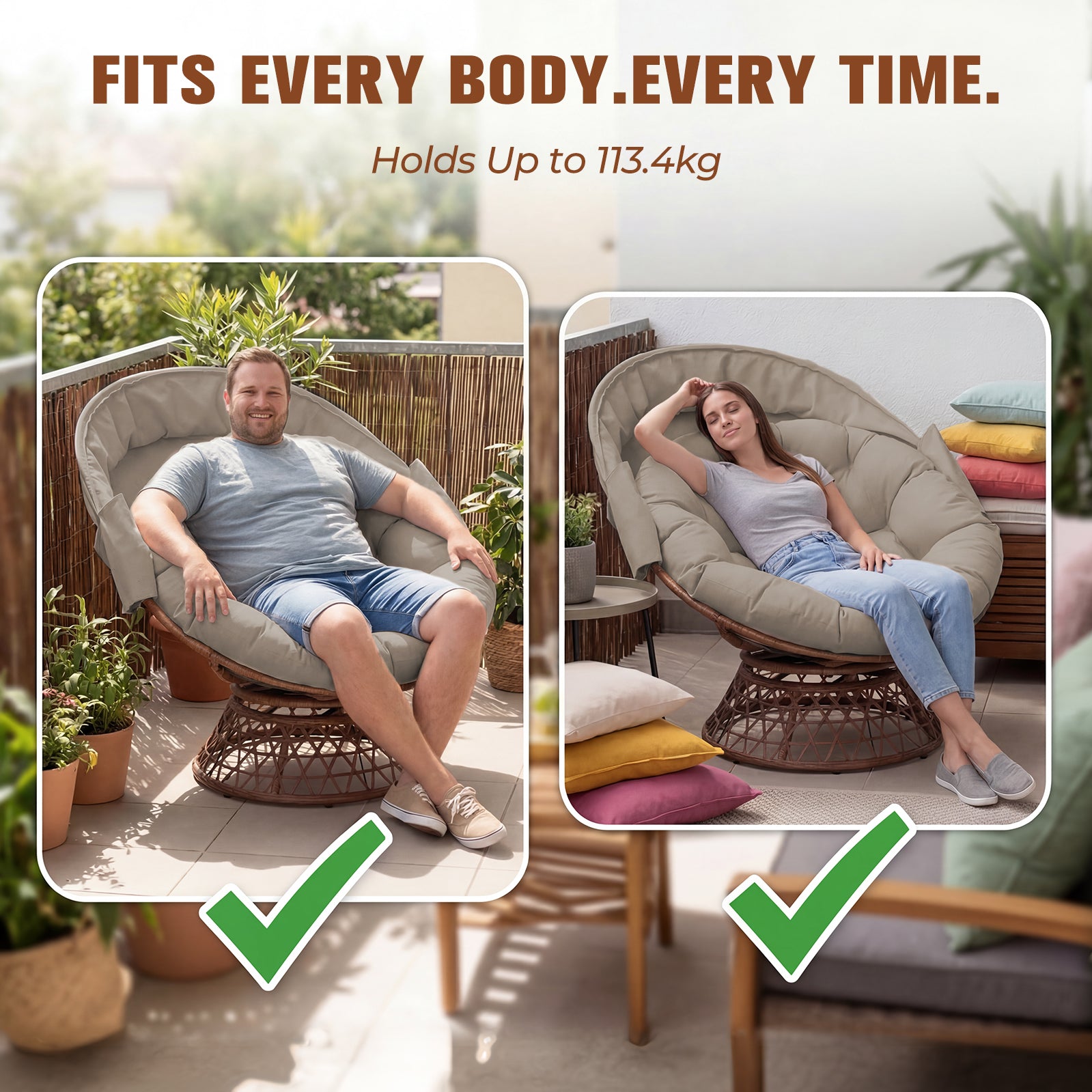 COMHOMA® Outdoor Rocking Papasan Chair, Oversized Wicker Patio Rocker OT-CH03