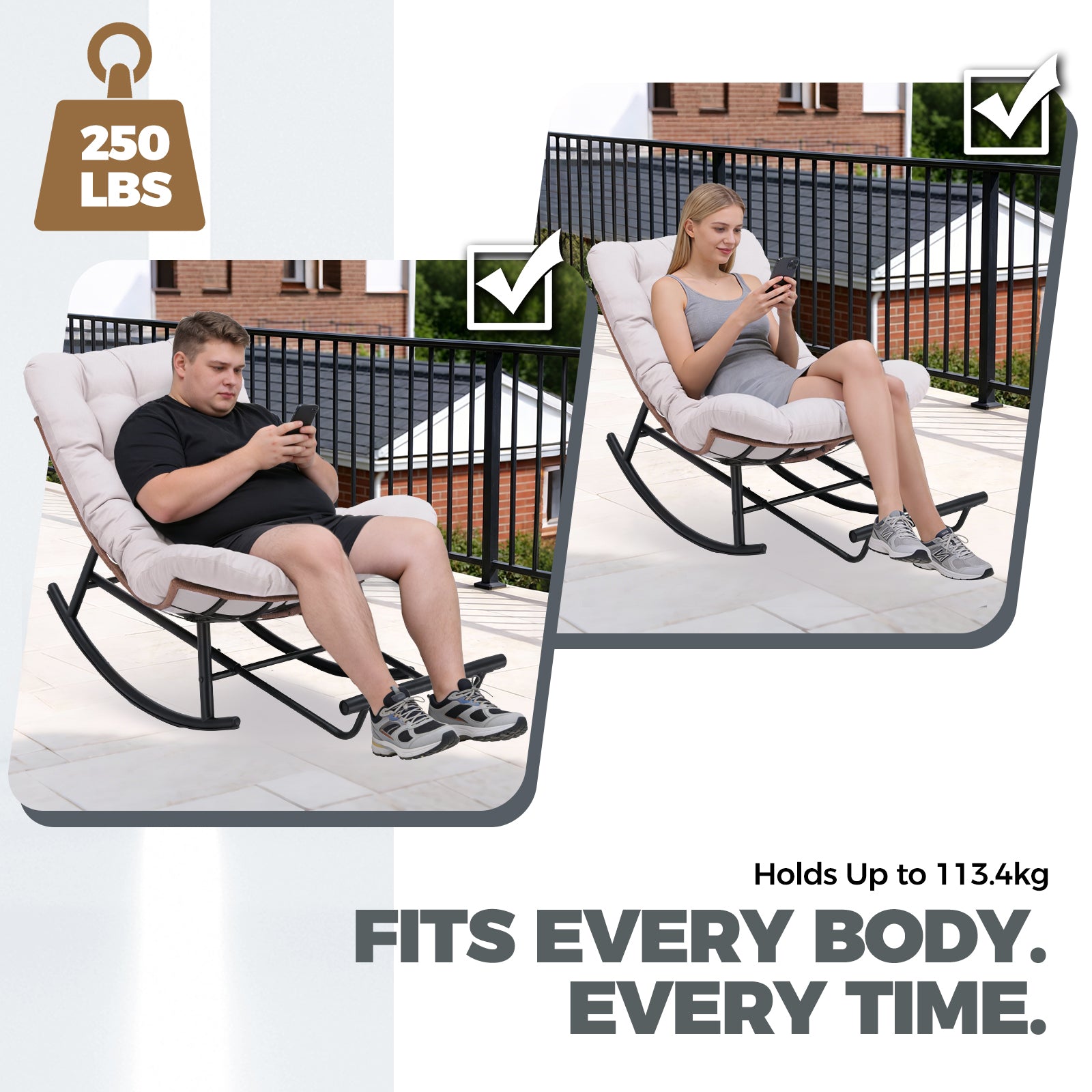 COMHOMA Outdoor Rocking Papasan Chair, Oversized Wicker Patio Rocker OT-CH03
