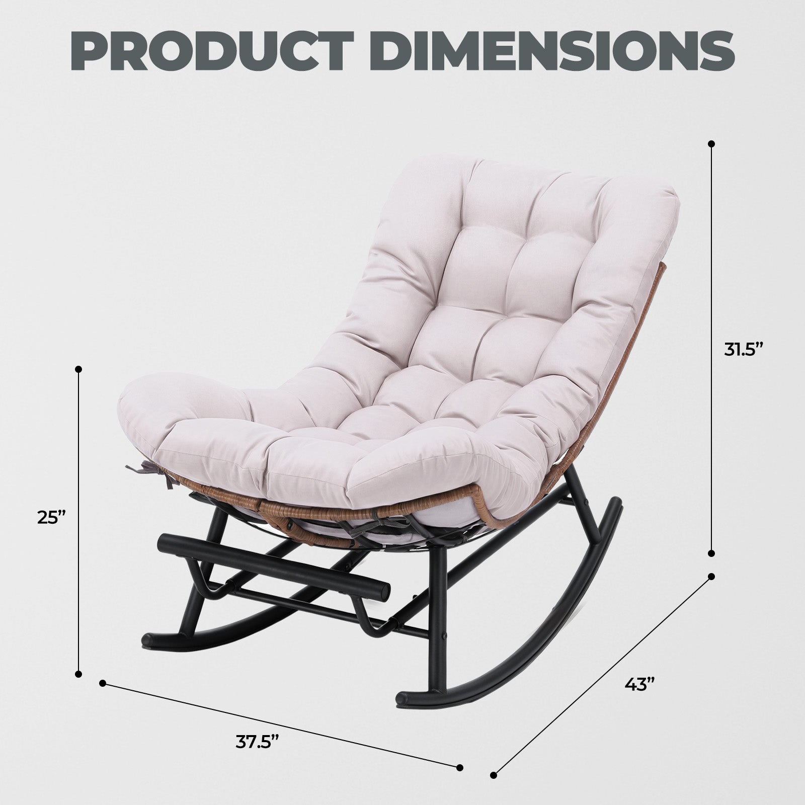 COMHOMA Outdoor Rocking Papasan Chair, Oversized Wicker Patio Rocker OT-CH03