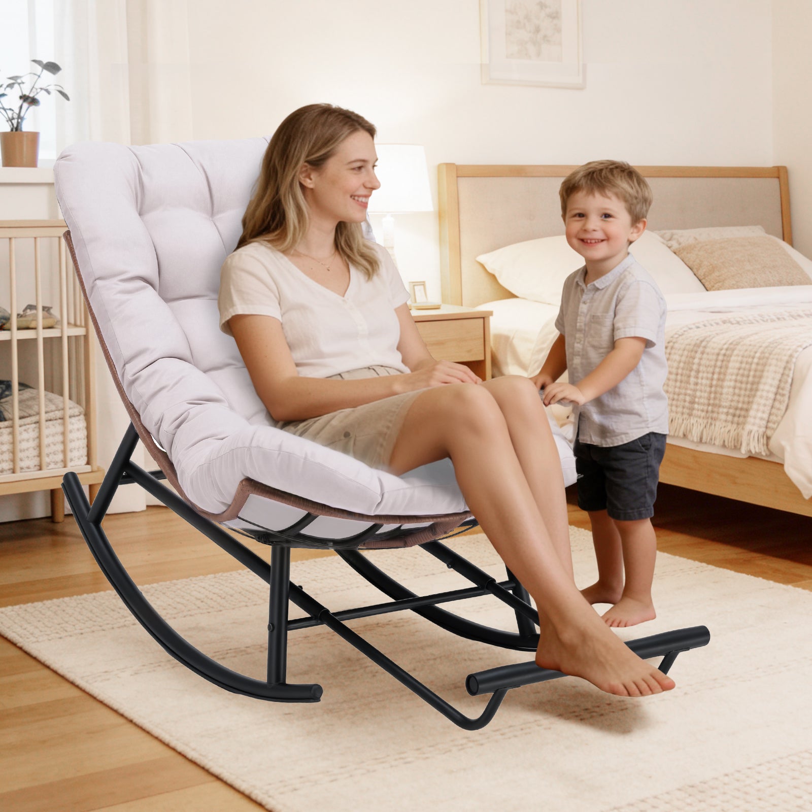 COMHOMA Outdoor Rocking Papasan Chair, Oversized Wicker Patio Rocker OT-CH03