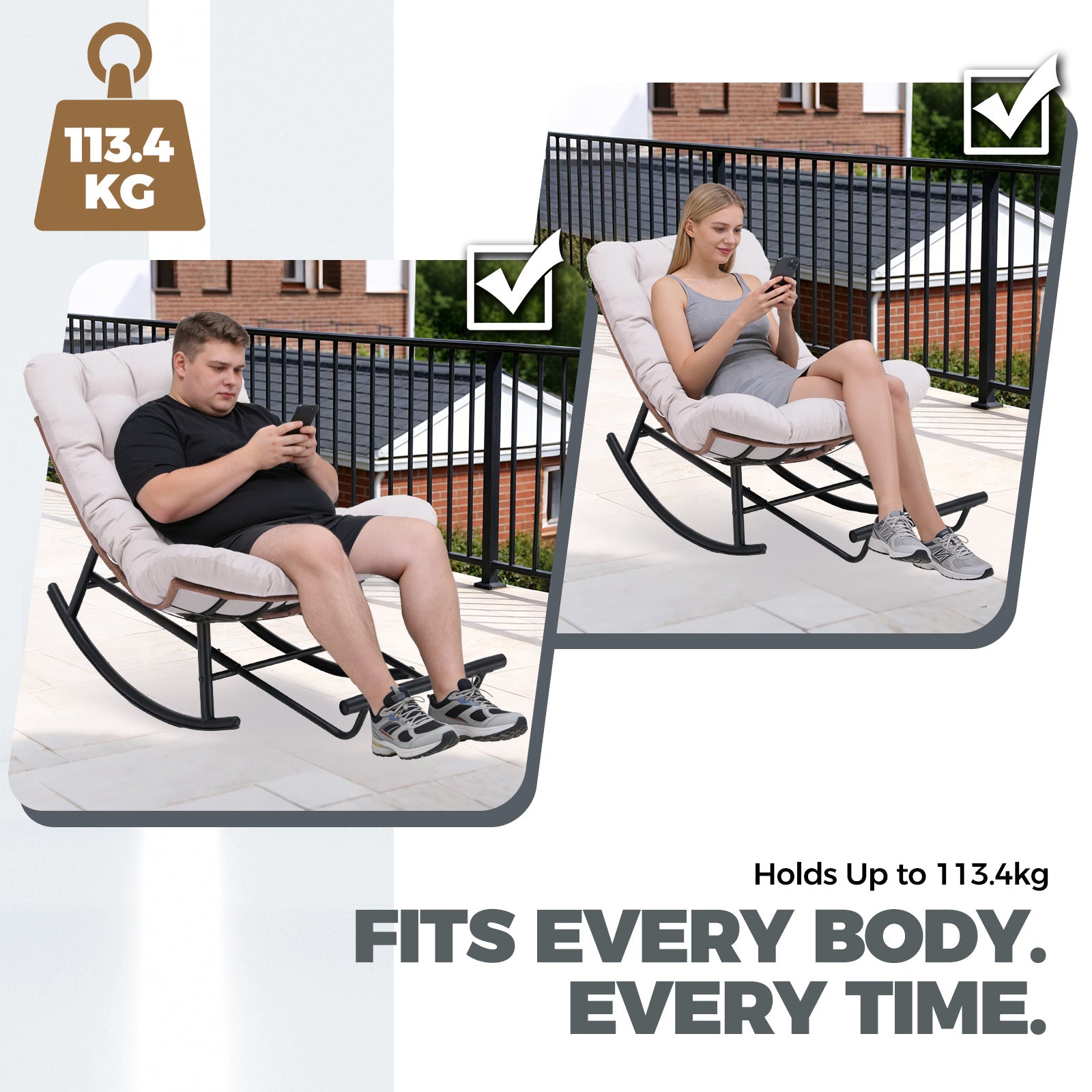 COMHOMA Outdoor Rocking Papasan Chair, Oversized Wicker Patio Rocker OT-CH03