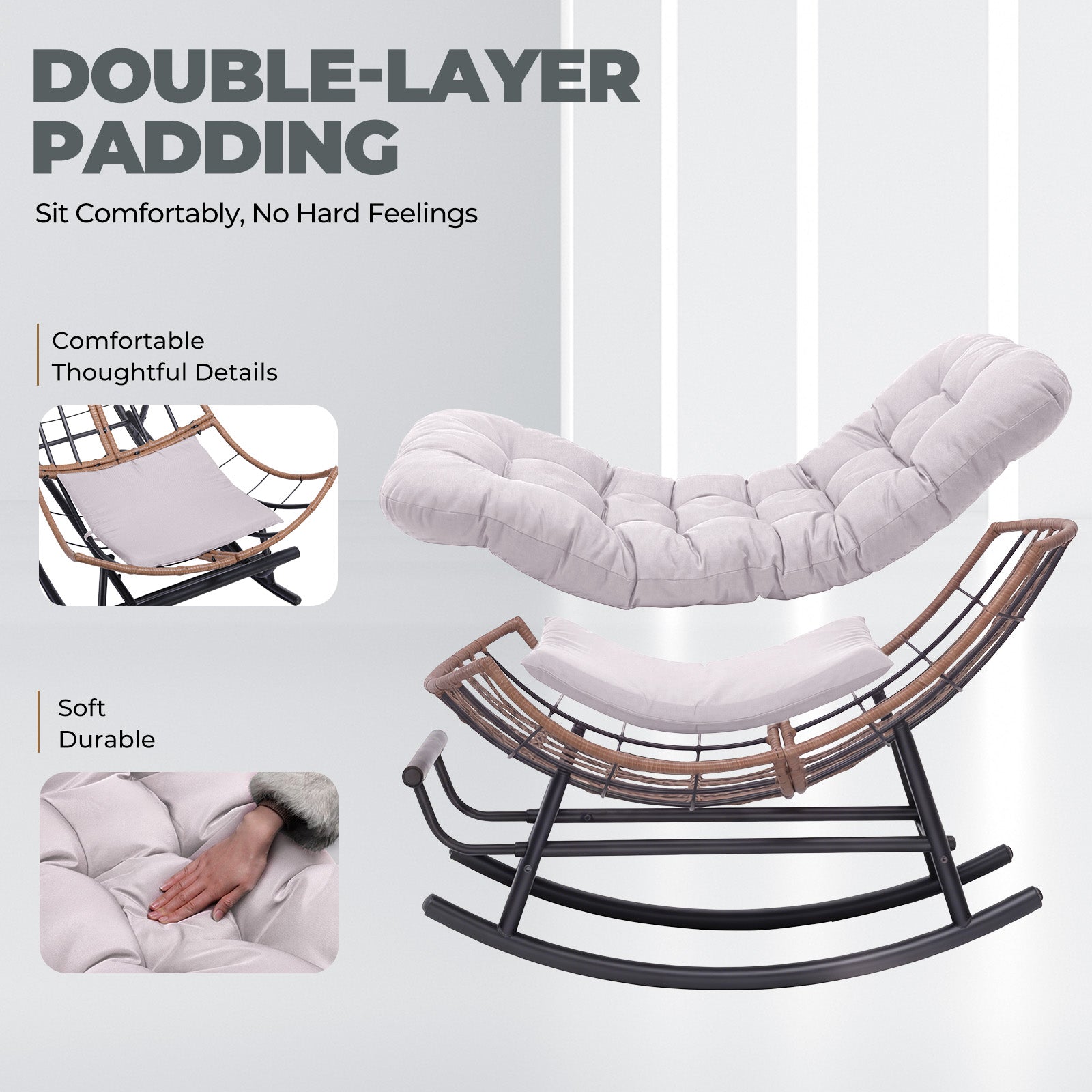 COMHOMA Outdoor Rocking Papasan Chair, Oversized Wicker Patio Rocker OT-CH03