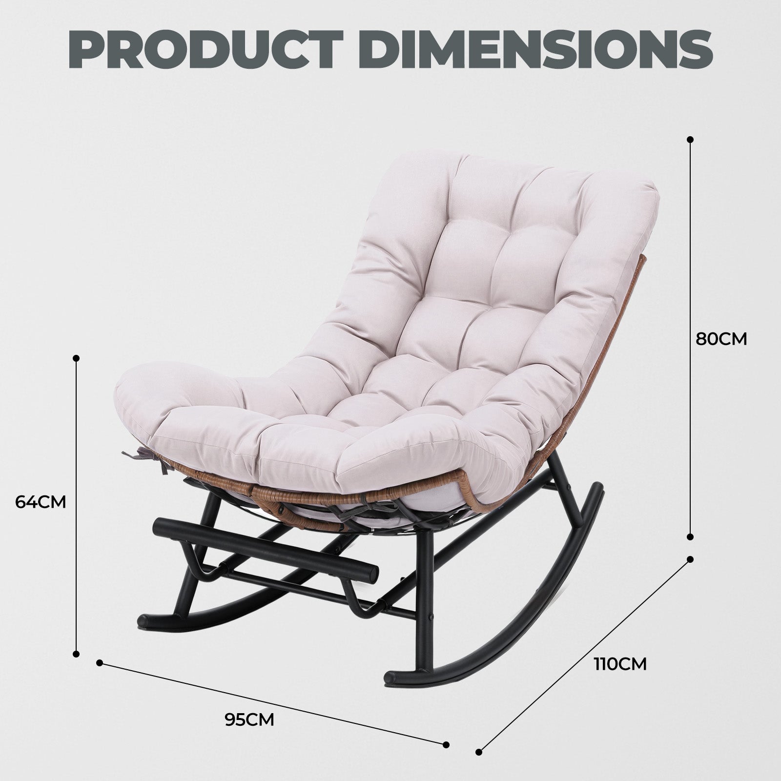 COMHOMA Outdoor Rocking Papasan Chair, Oversized Wicker Patio Rocker OT-CH03