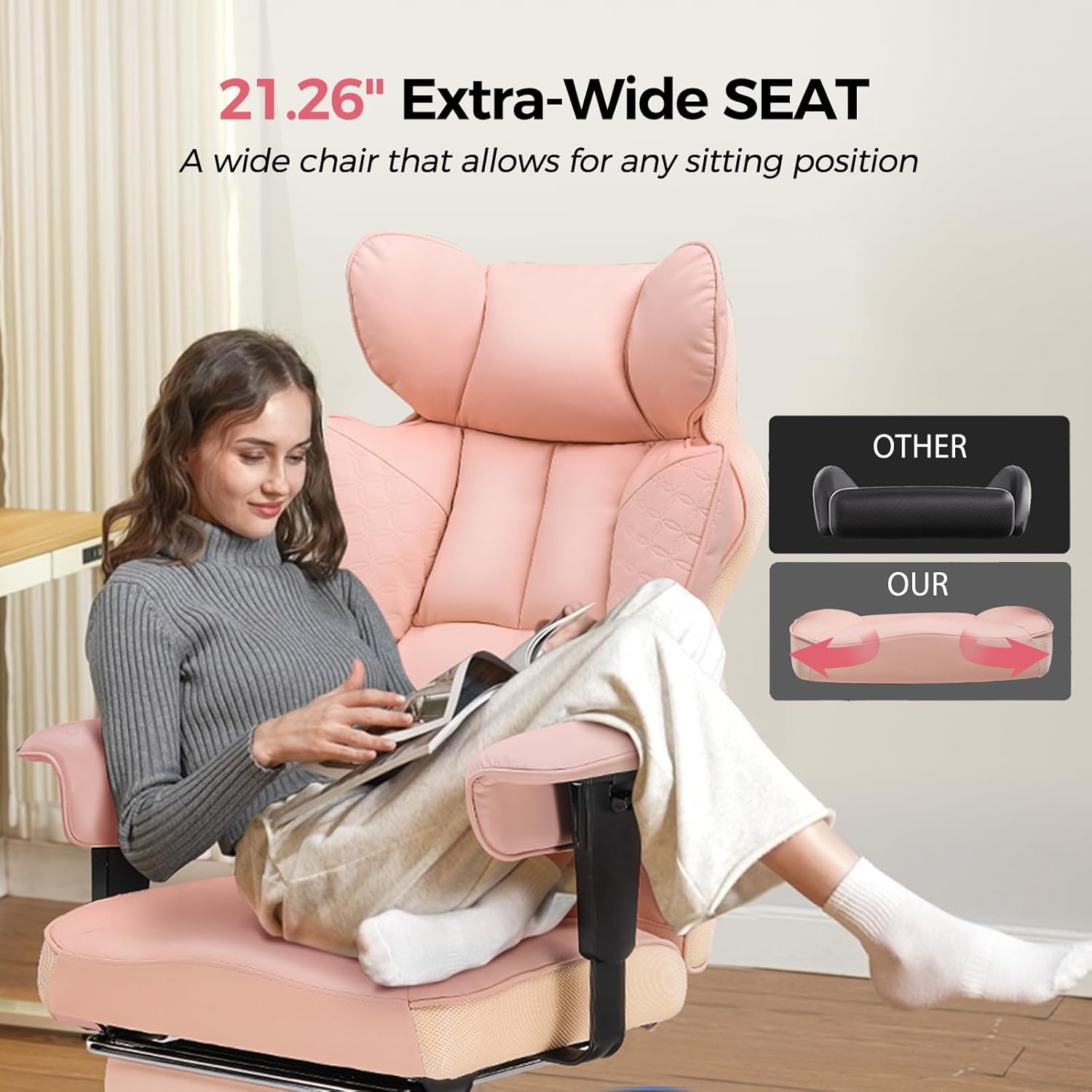 COMHOMA Upgraded Big and Tall Office Chair 400LBS with Pillow, Adjustable Armrest CH510