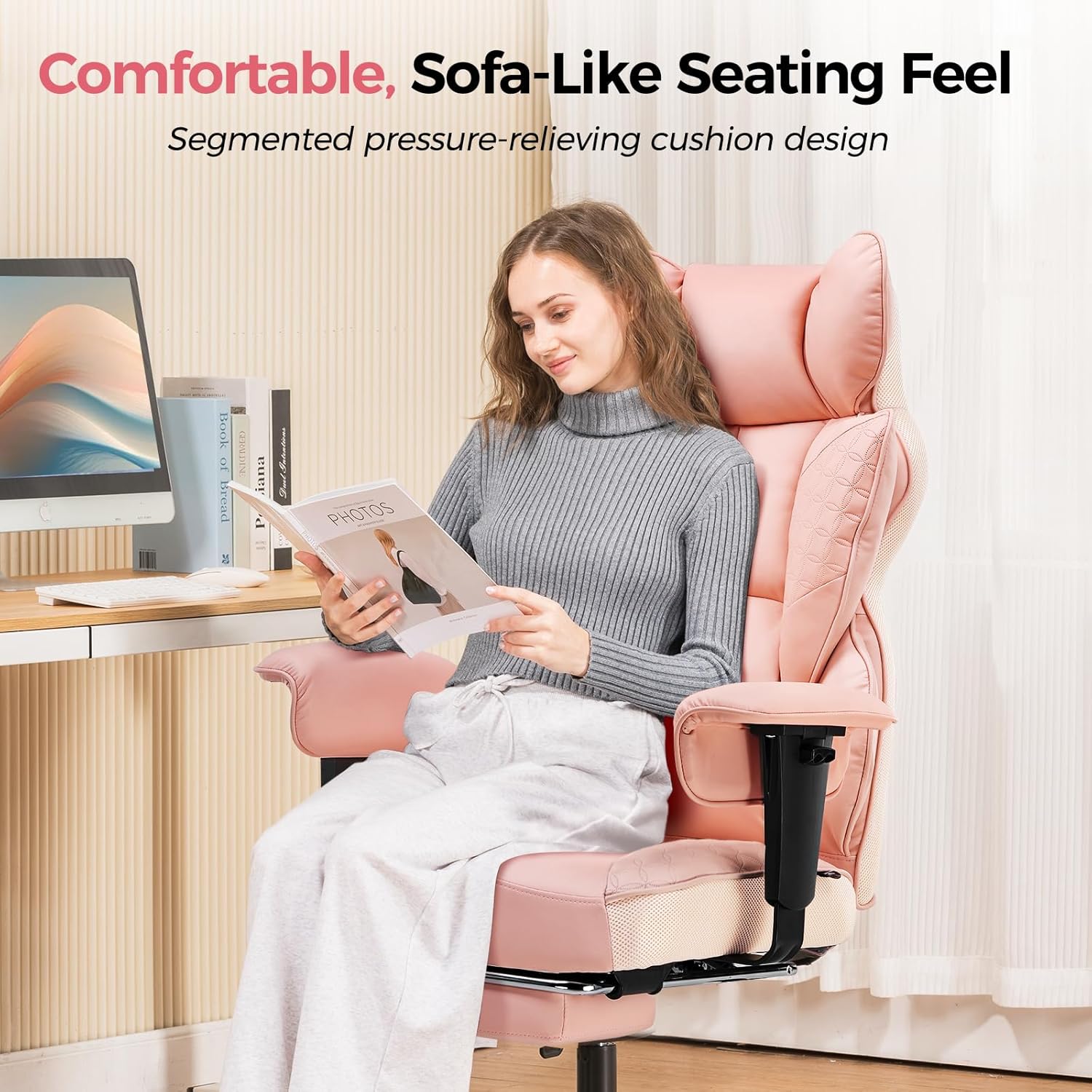 COMHOMA Upgraded Big and Tall Office Chair 400LBS with Pillow, Adjustable Armrest CH510