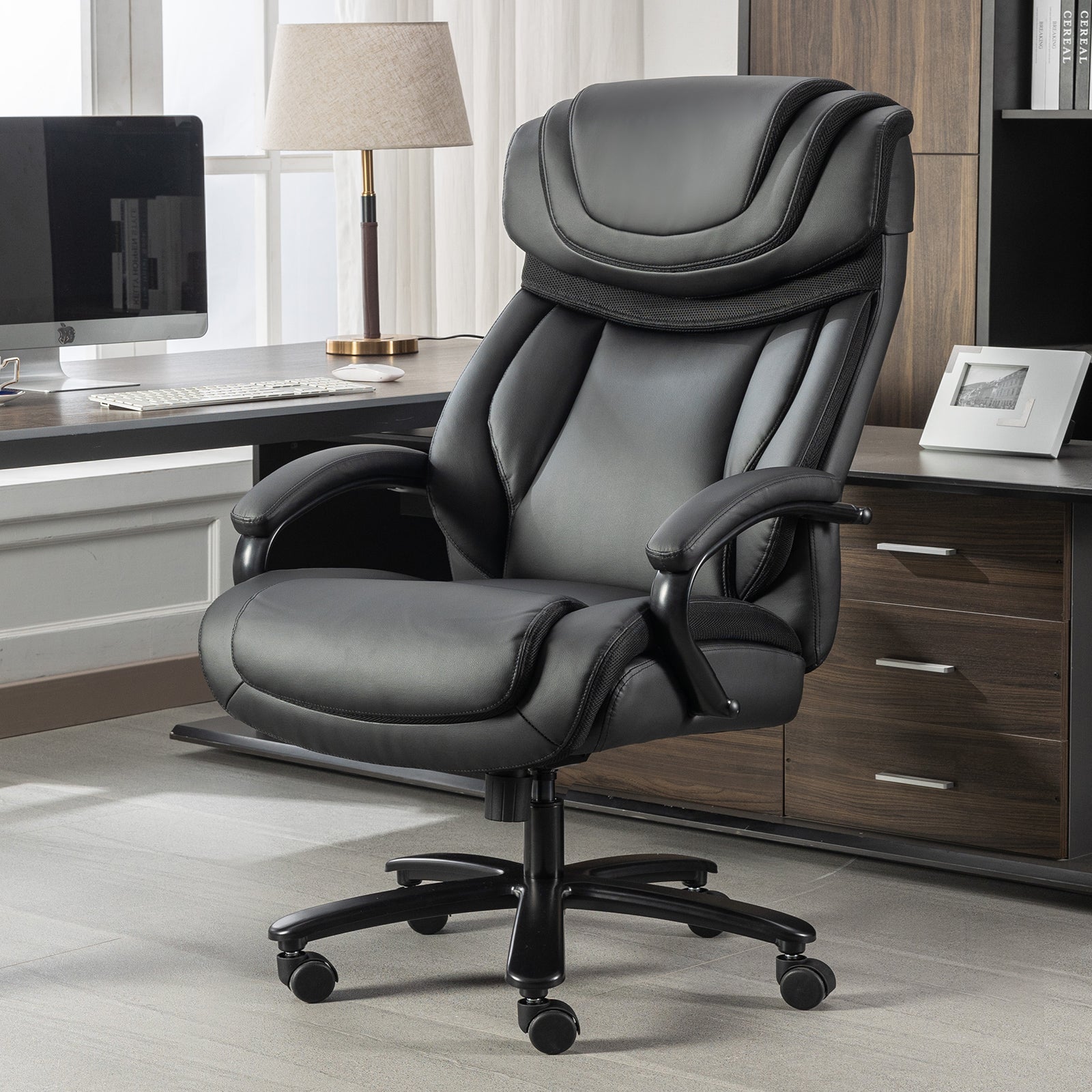 COMHOMA PU Office Chair with Ergonomic Back & Adjustable Headrest CH533