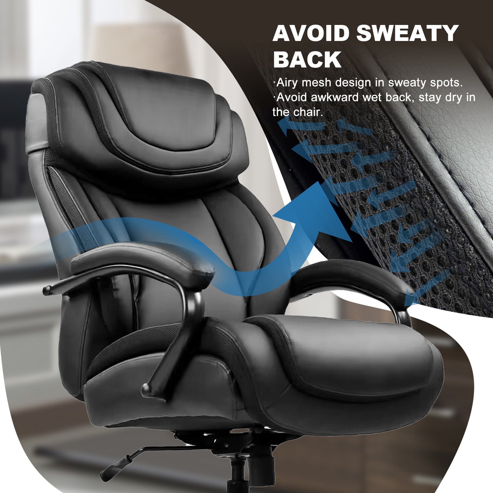 COMHOMA PU Office Chair with Ergonomic Back & Adjustable Headrest CH533