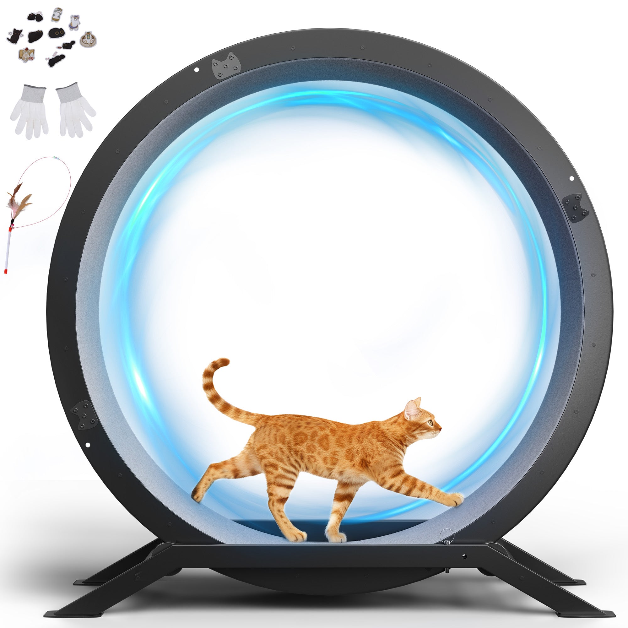 GTRACING Large Cat Exercise Wheel with Detachable Carpet & Teaser/Stickers, PET-CEW01-BLK