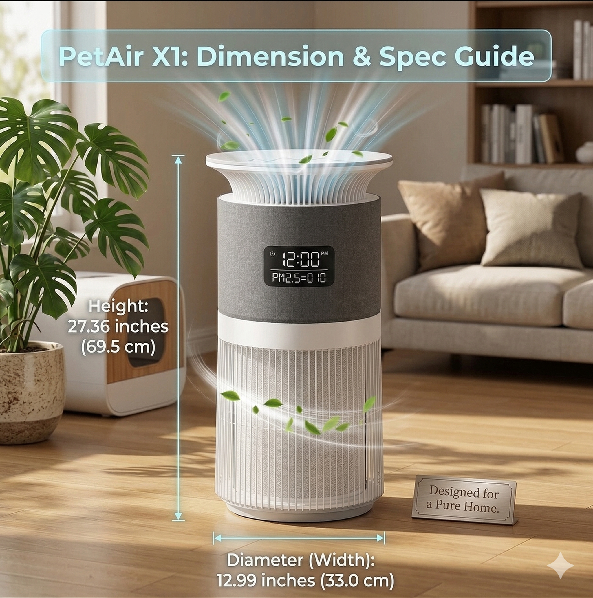 2-in-1 Pet Air Purifier for 1076 Sq. Ft Large Rooms, H13 True HEPA Filter Removes 99.97% of Odors/Dander/Smoke, Bonus Cat Scratcher Cover DX-APUR1