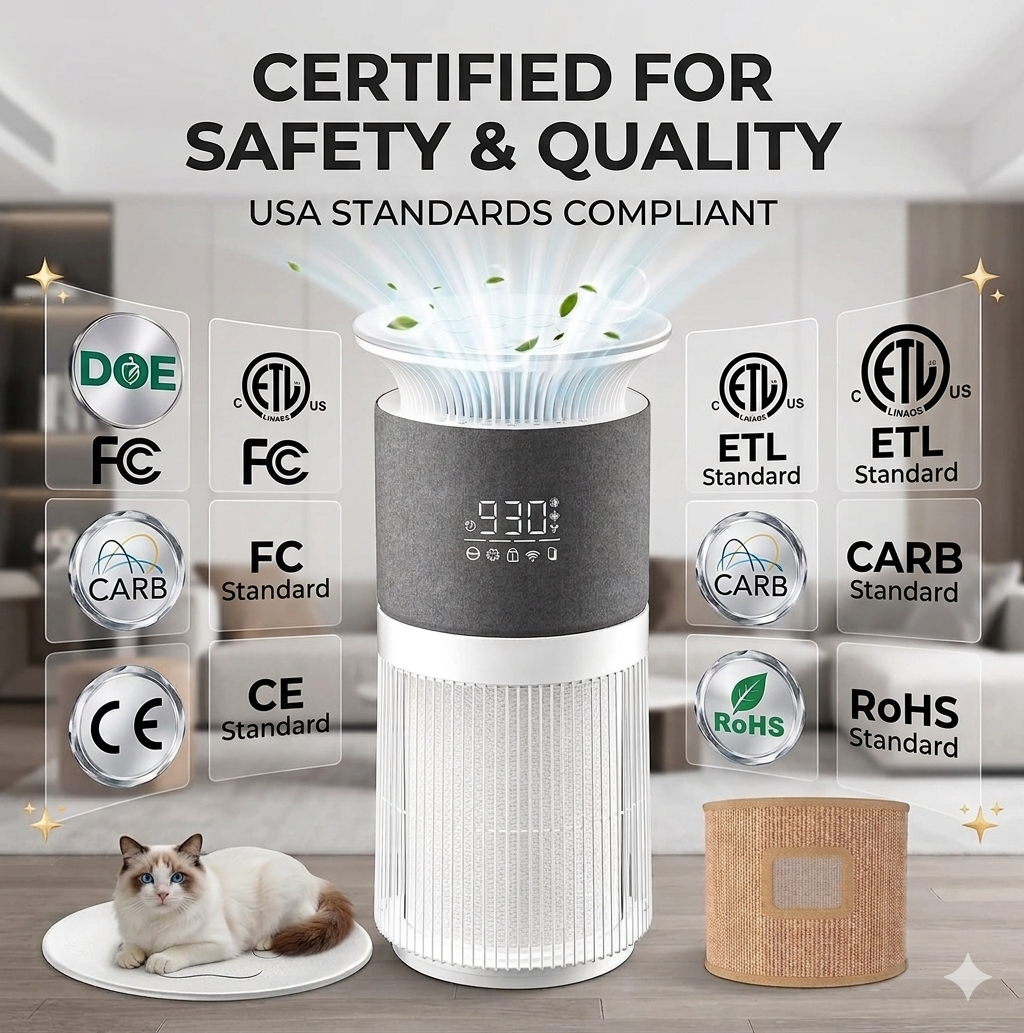 2-in-1 Pet Air Purifier for 1076 Sq. Ft Large Rooms, H13 True HEPA Filter Removes 99.97% of Odors/Dander/Smoke, Bonus Cat Scratcher Cover DX-APUR1