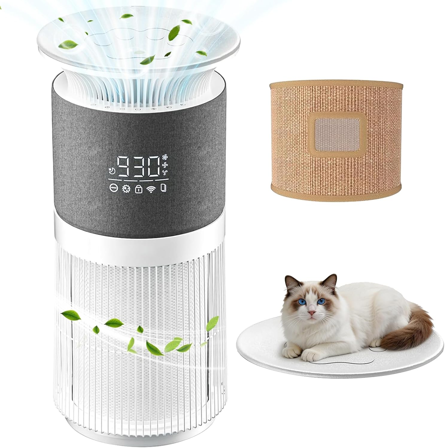 2-in-1 Pet Air Purifier for 1076 Sq. Ft Large Rooms, H13 True HEPA Filter Removes 99.97% of Odors/Dander/Smoke, Bonus Cat Scratcher Cover DX-APUR1