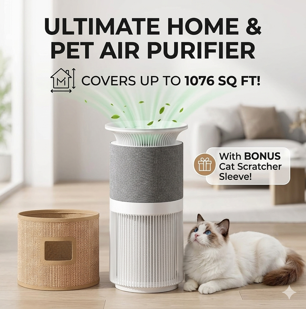 2-in-1 Pet Air Purifier for 1076 Sq. Ft Large Rooms, H13 True HEPA Filter Removes 99.97% of Odors/Dander/Smoke, Bonus Cat Scratcher Cover DX-APUR1