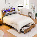 COMHOMA Bed Frame with 2 Storage Drawers & LED BF001