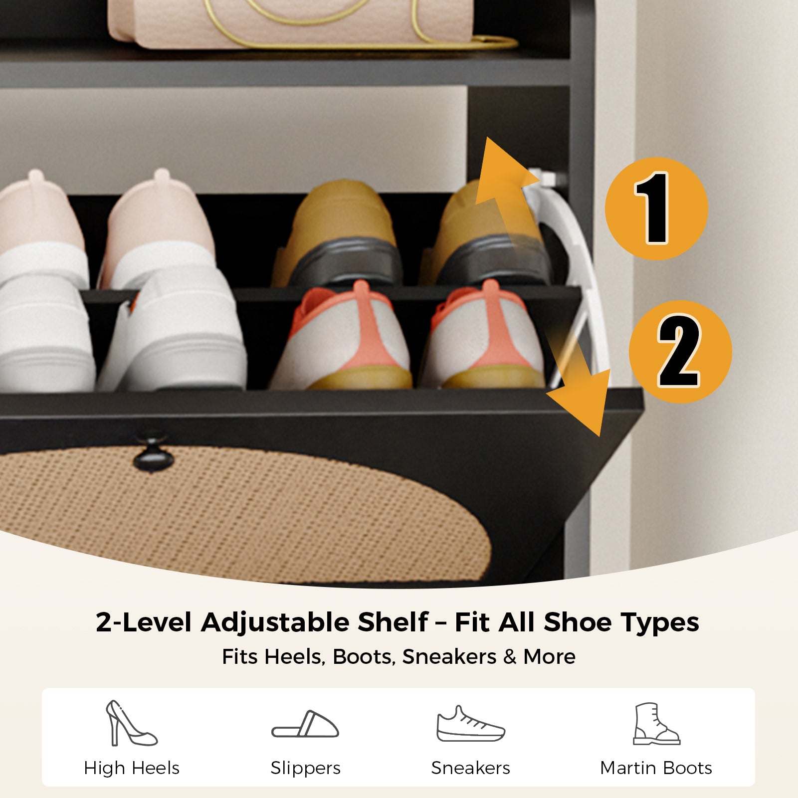 COMHOMA Shoe Storage Cabinet with 3  Flip Drawers