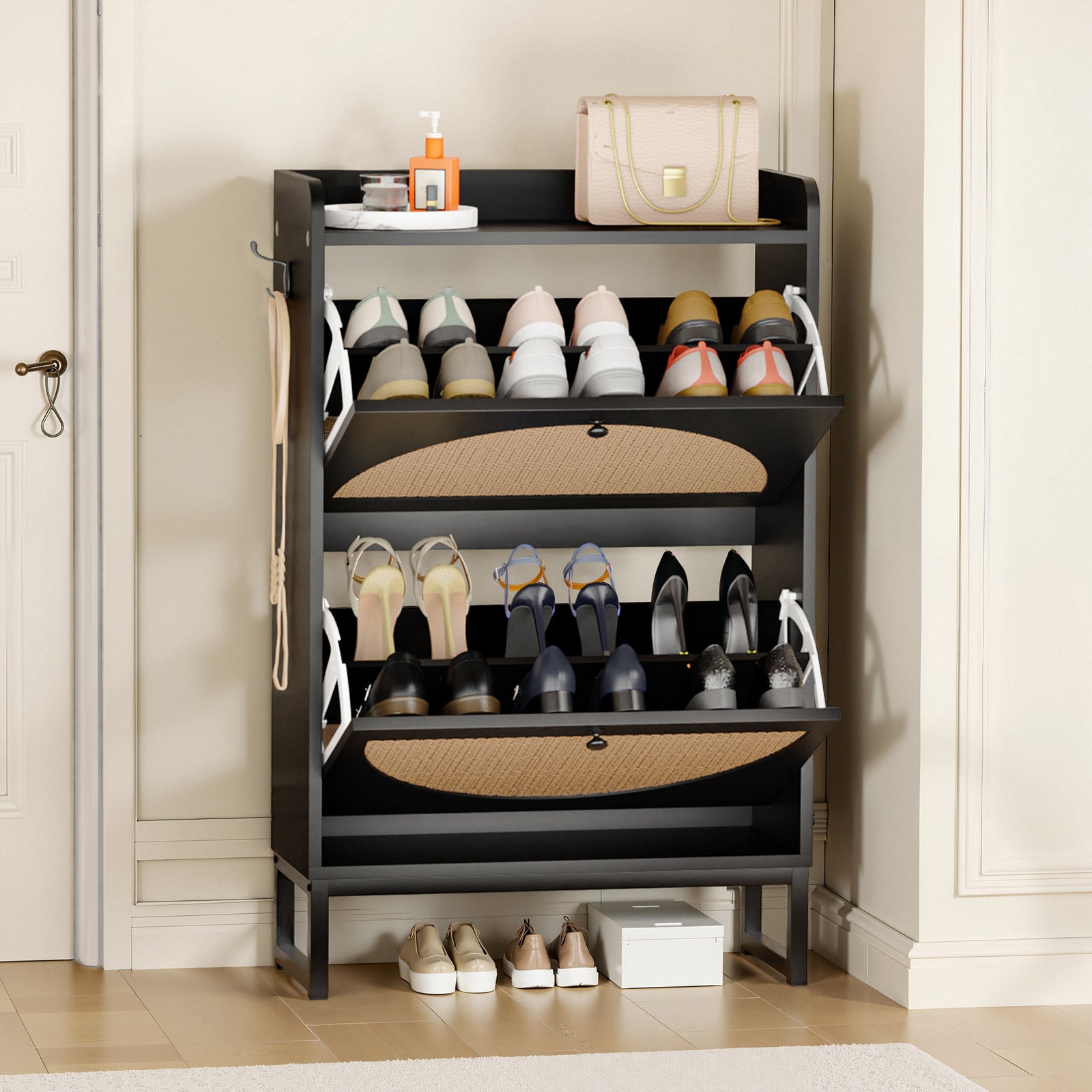 COMHOMA Shoe Storage Cabinet with 3  Flip Drawers
