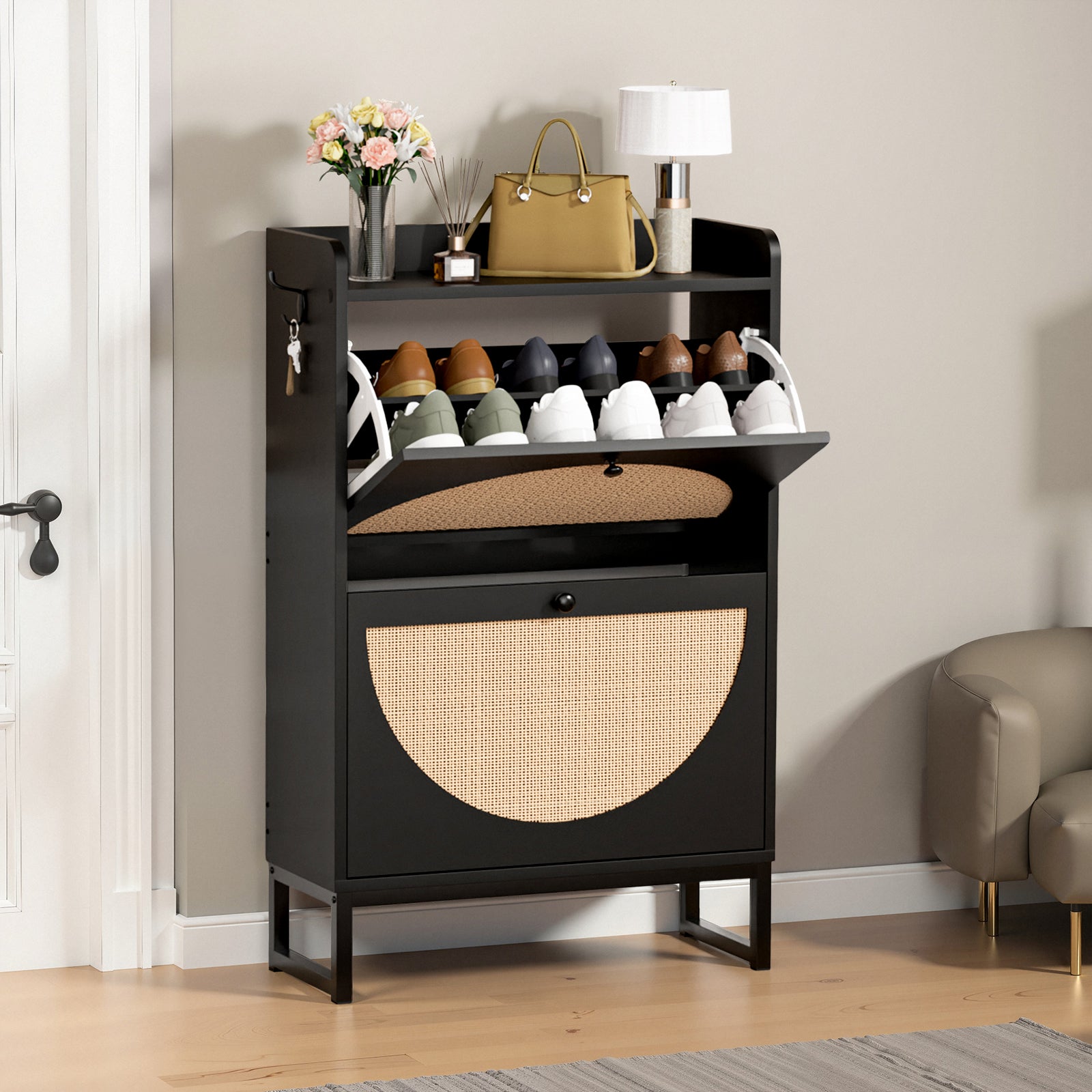 COMHOMA Shoe Storage Cabinet with 3  Flip Drawers