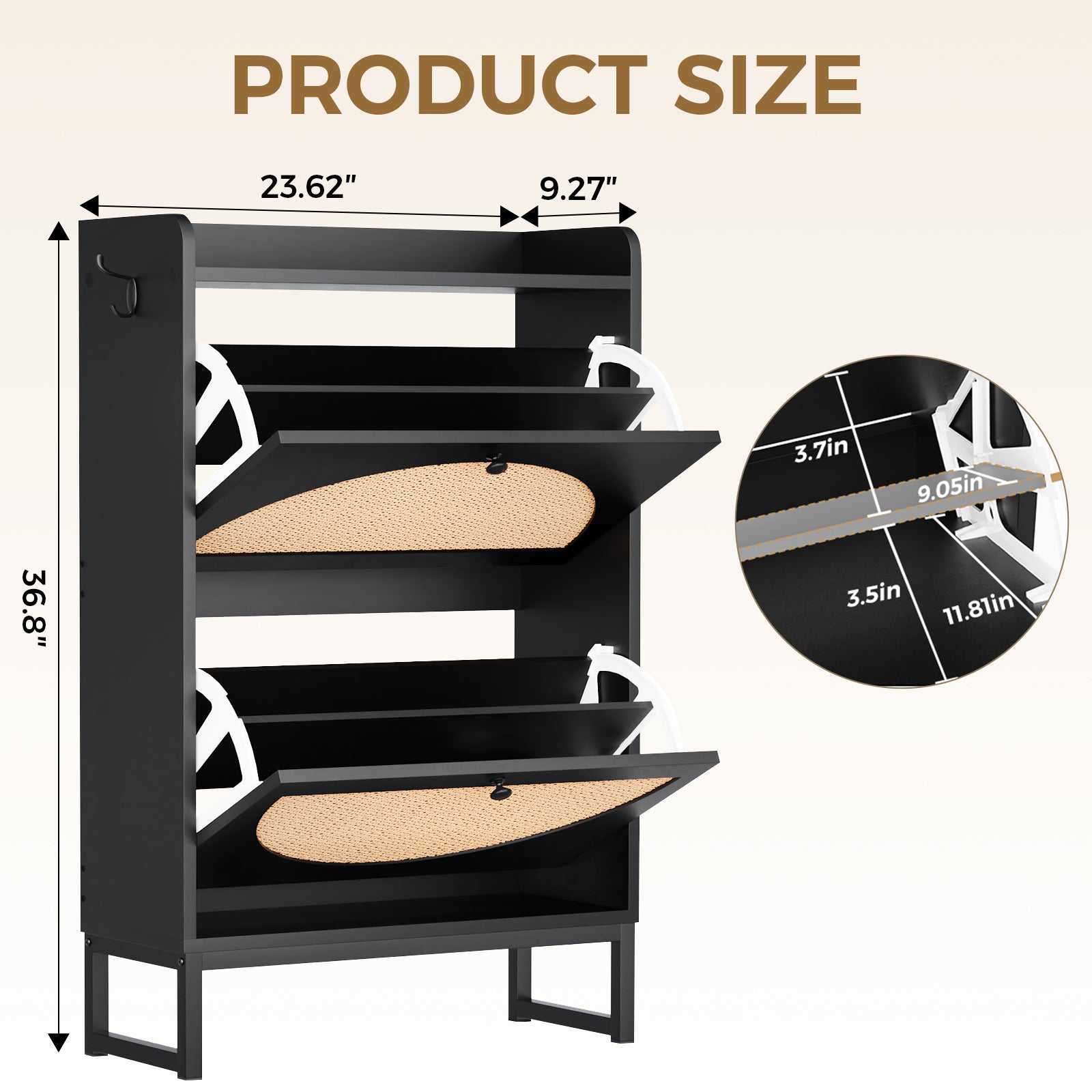 COMHOMA Shoe Storage Cabinet with 3  Flip Drawers