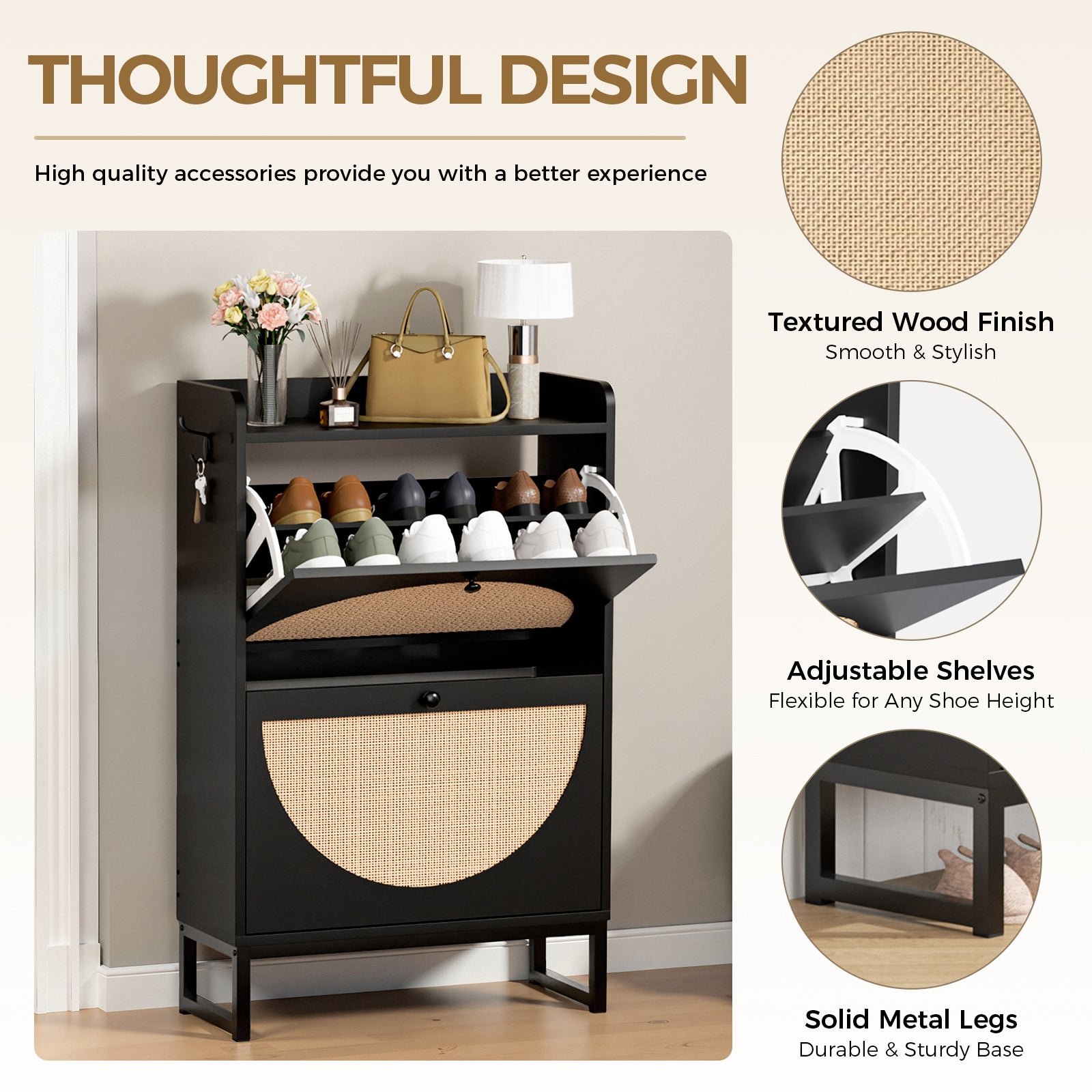 COMHOMA Shoe Storage Cabinet with 3  Flip Drawers