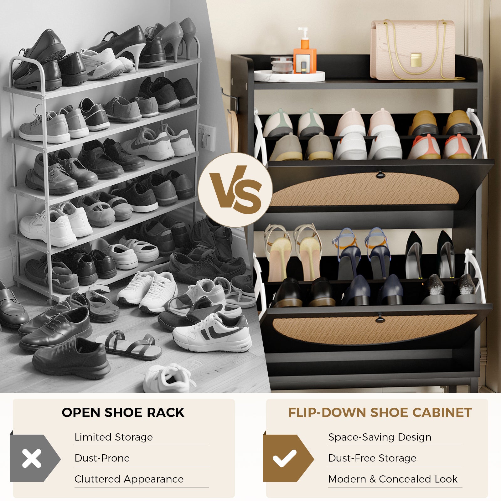 COMHOMA Shoe Storage Cabinet with 3  Flip Drawers