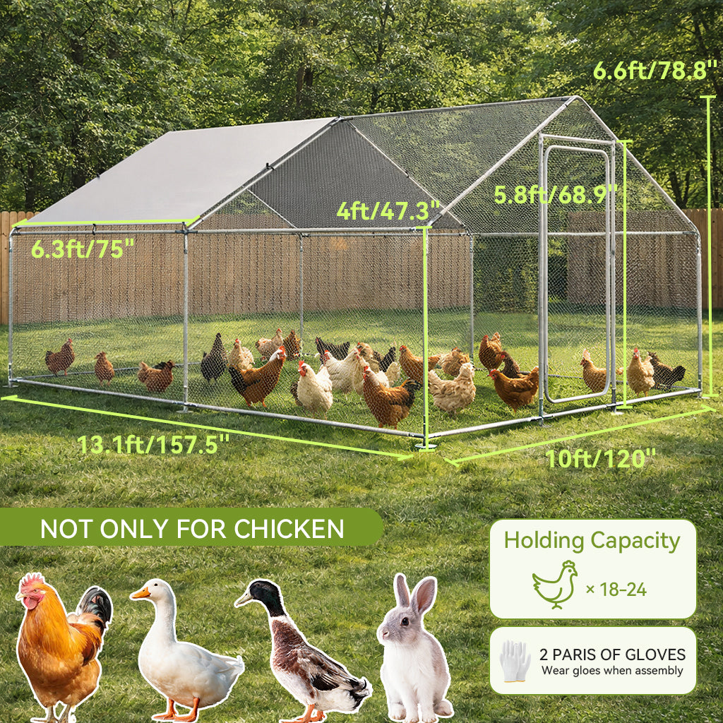 COMHOMA Large Metal Chicken Coop with Waterproof Roof & Lockable Door OT-GD06