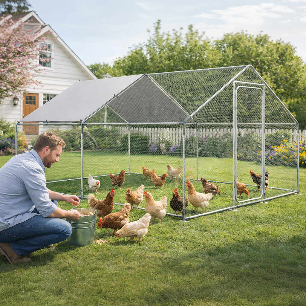 COMHOMA Large Metal Chicken Coop with Waterproof Roof & Lockable Door OT-GD06