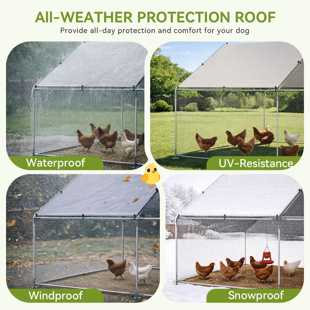 COMHOMA Large Metal Chicken Coop with Waterproof Roof & Lockable Door OT-GD06