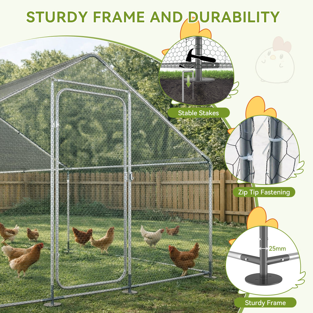 COMHOMA Large Metal Chicken Coop with Waterproof Roof & Lockable Door OT-GD06