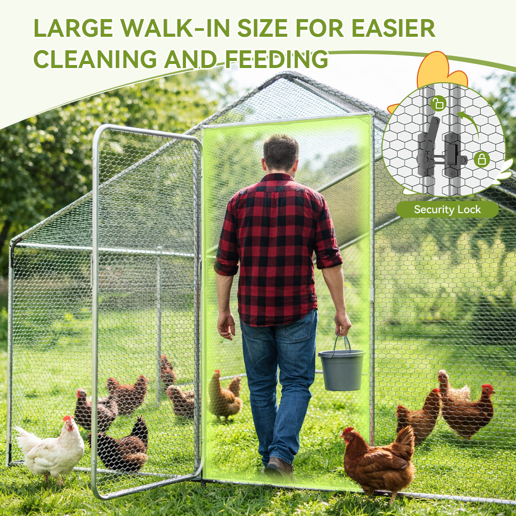 COMHOMA Large Metal Chicken Coop with Waterproof Roof & Lockable Door OT-GD06