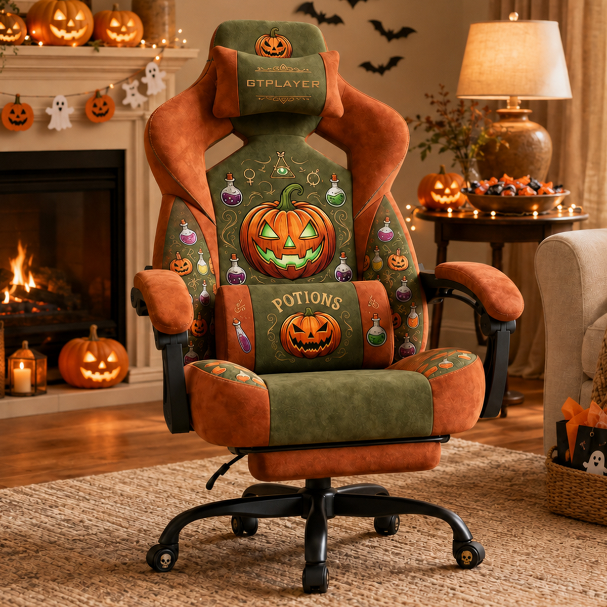 Halloween PUMPKIN ALCHEMIST Edition | Ergonomic Chair with Pillow & Footrest