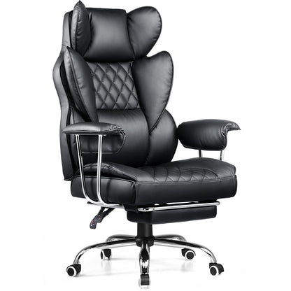 COMHOMA Leather Game & Office Chair with Lumbar Support & Adjustable Footrest GT205