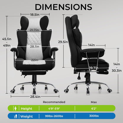 COMHOMA Leather Game & Office Chair with Lumbar Support & Adjustable Footrest GT205