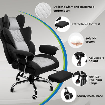 COMHOMA Leather Game & Office Chair with Lumbar Support & Adjustable Footrest GT205