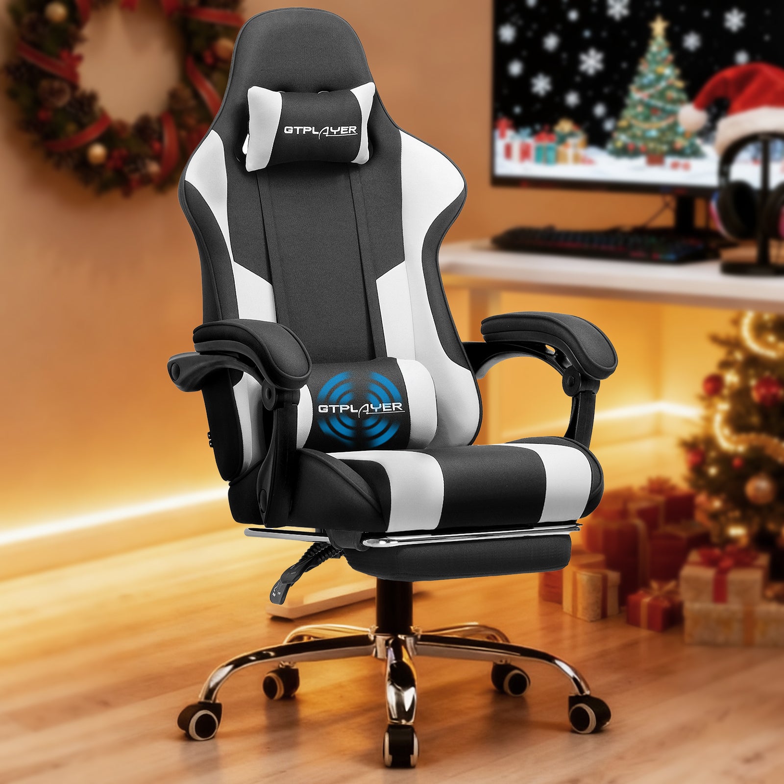 GTPLAYER Gaming Chair with Footrest and Lumbar Support, Height Adjustable GT800A