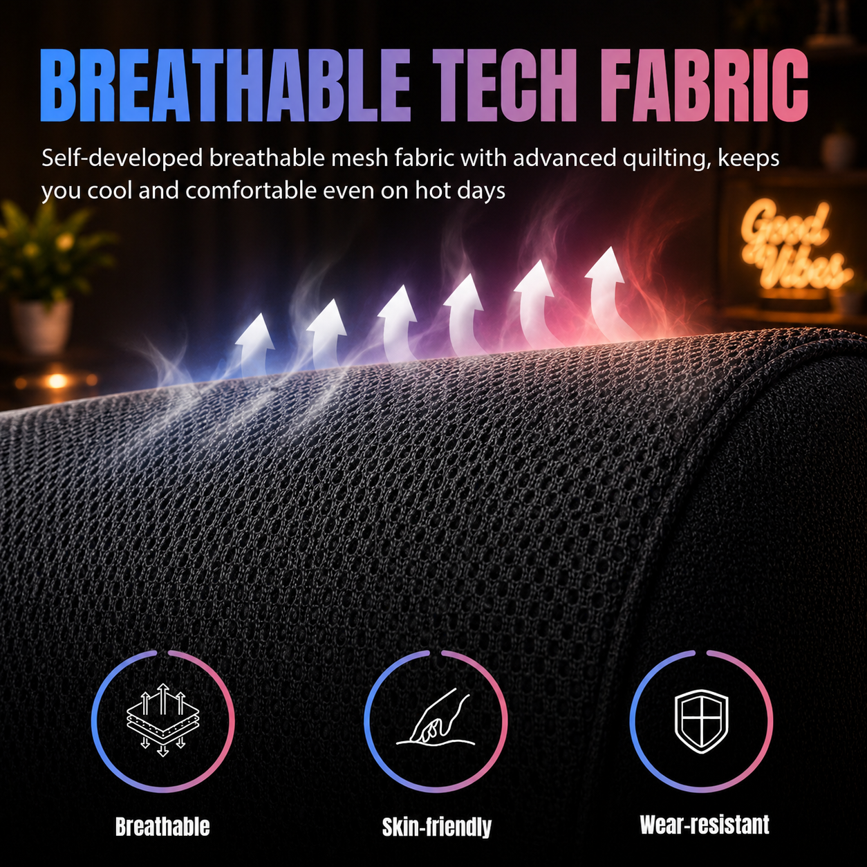 GTPLAYER Fabric Gaming Chair with Footrest, LED Lights, Comfy Chair - AMZ