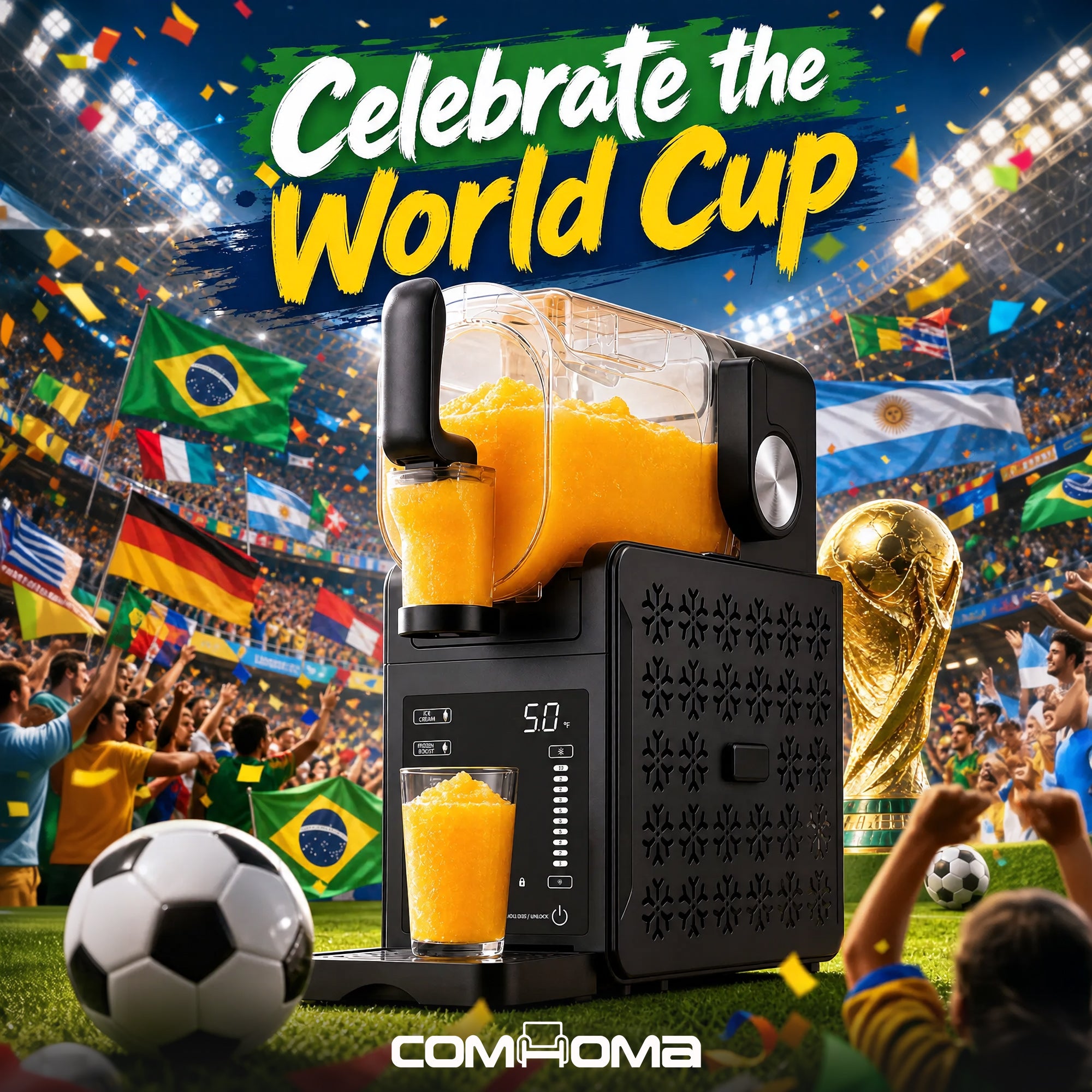 [Mid-Year Sale] COMHOMA Frozen Drink & Slushie Machine with RapidChill Technology | 88 oz. | 5 Preset Programs, QIDO EH04