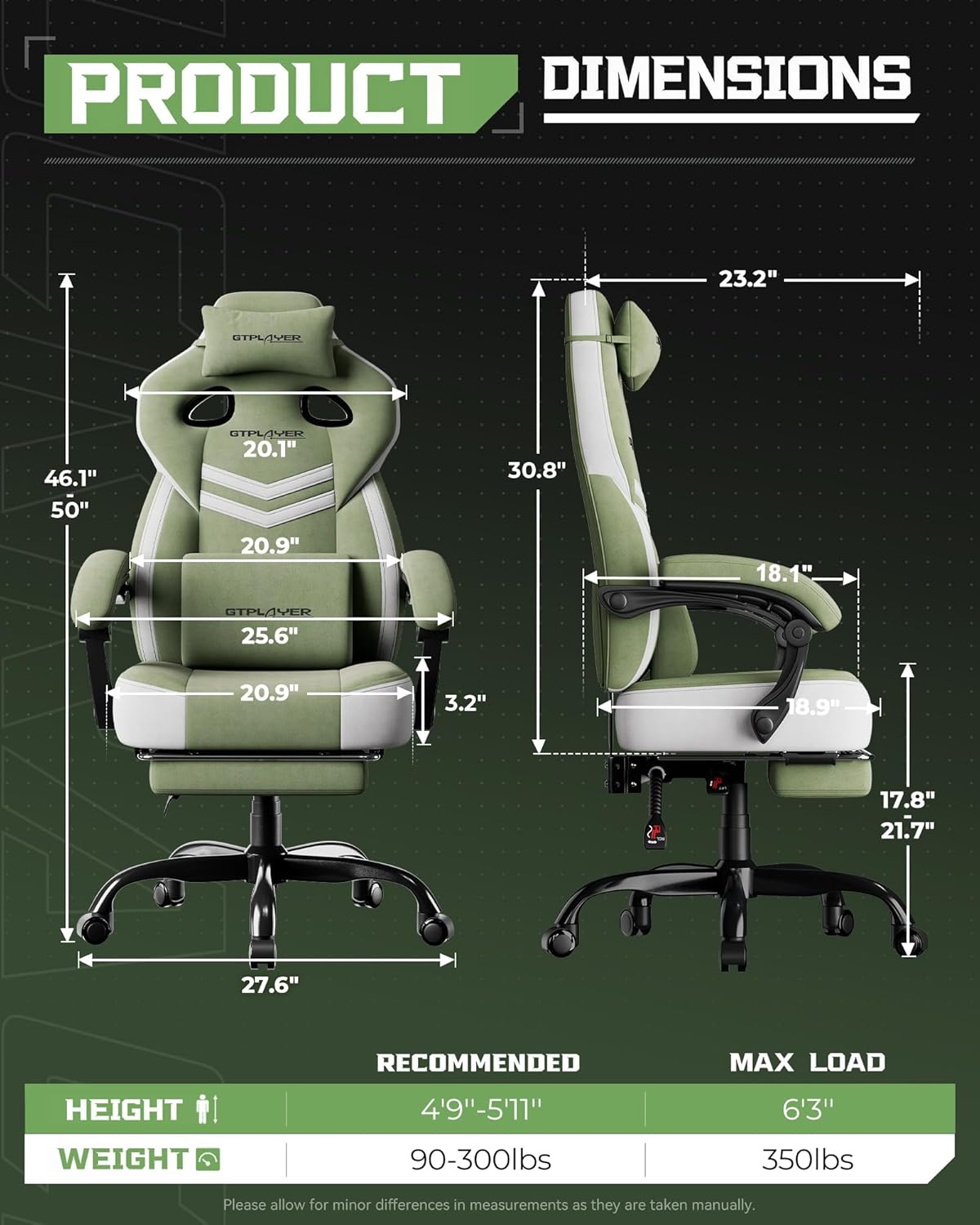 GTPLAYER Big and Tall Gaming Chair 350lbs with Footrest LR408